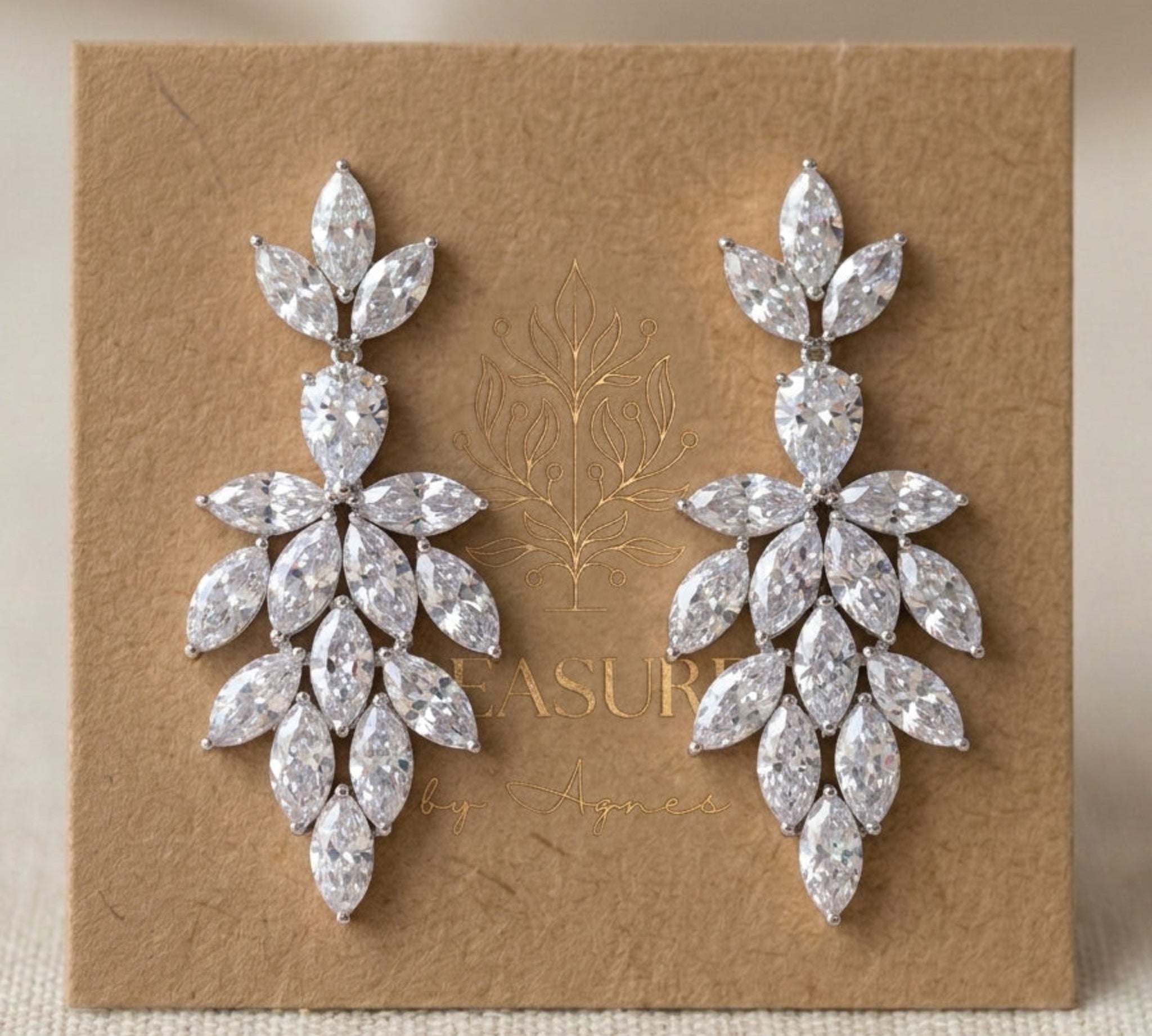 Alicia Rose Gold CZ Statement Bridal Earrings - Treasures by Agnes