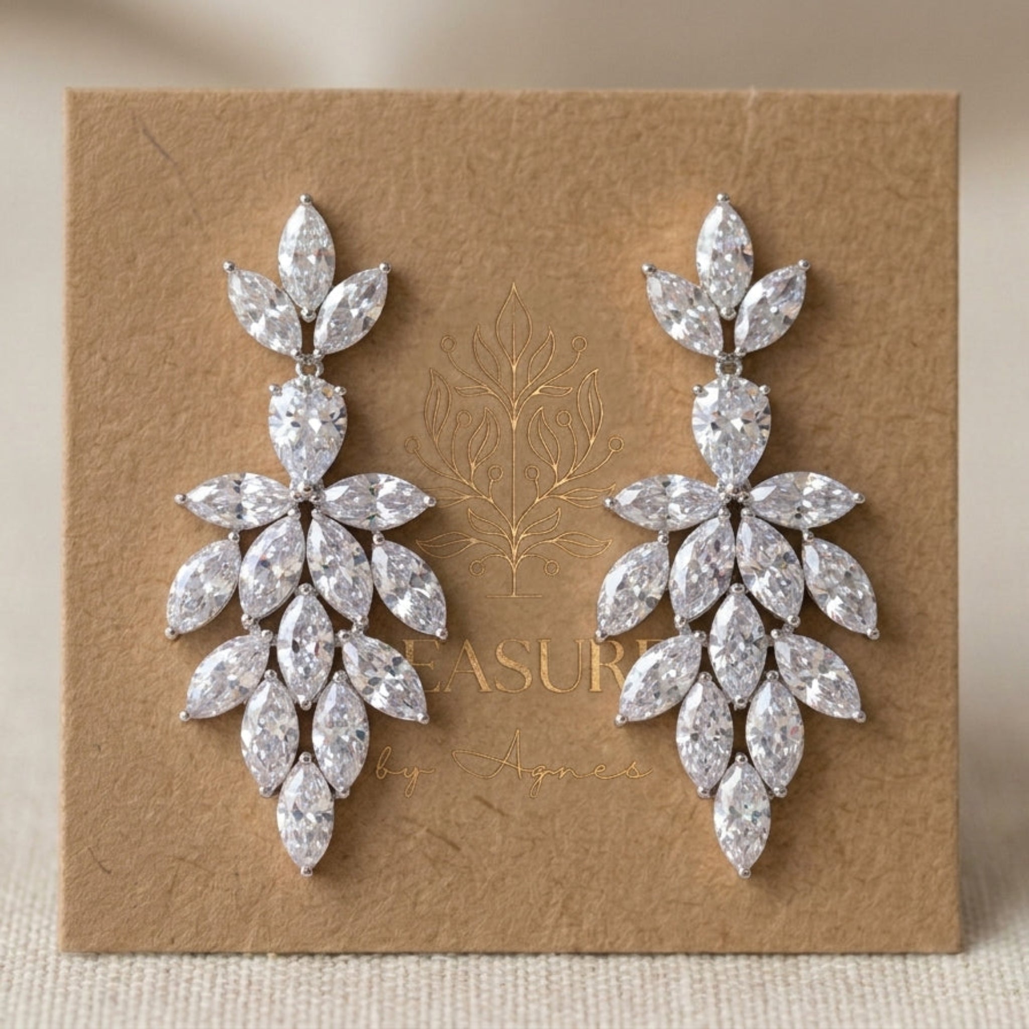Alicia Rose Gold CZ Statement Bridal Earrings - Treasures by Agnes