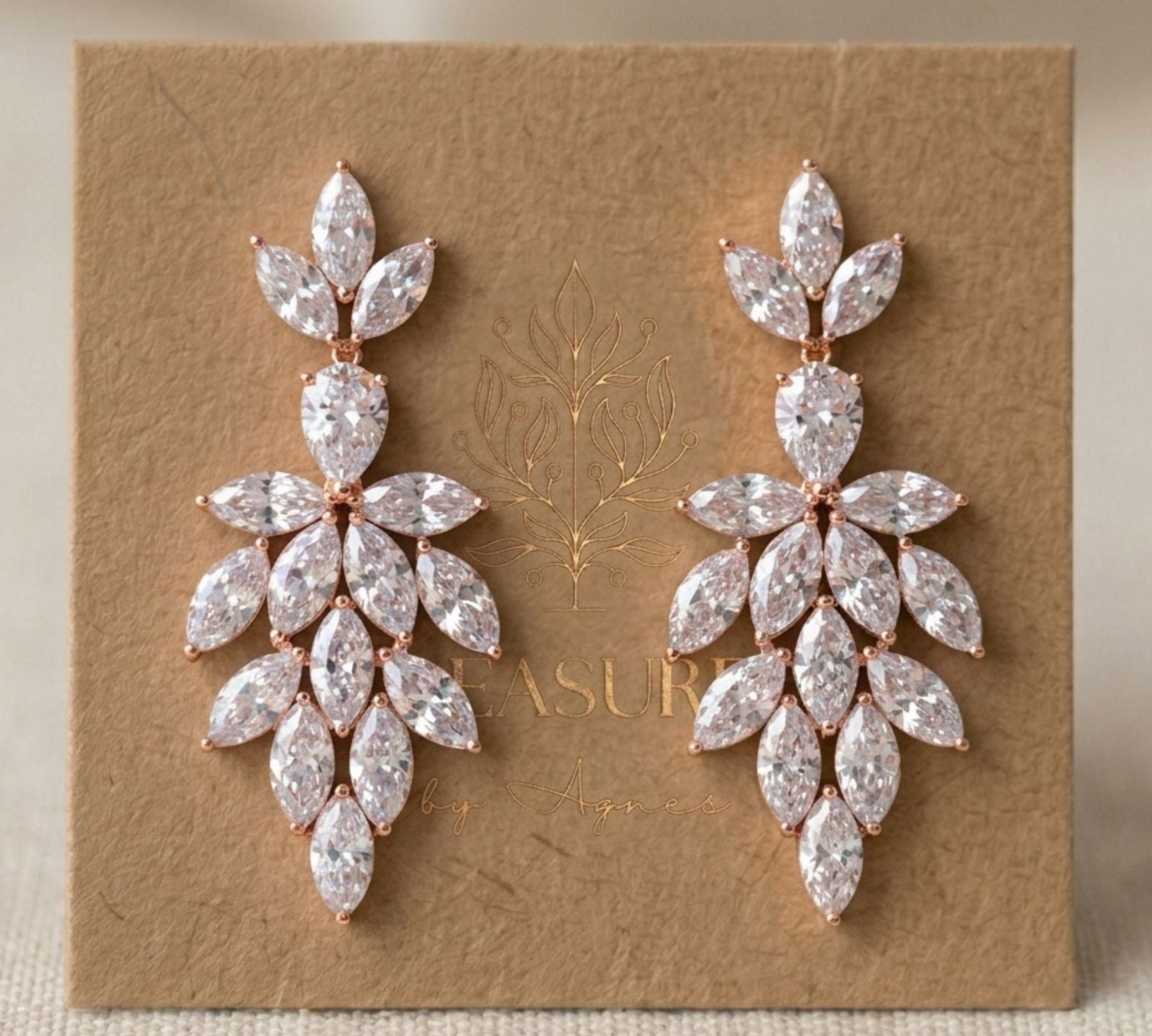 Alicia Rose Gold CZ Statement Bridal Earrings - Treasures by Agnes