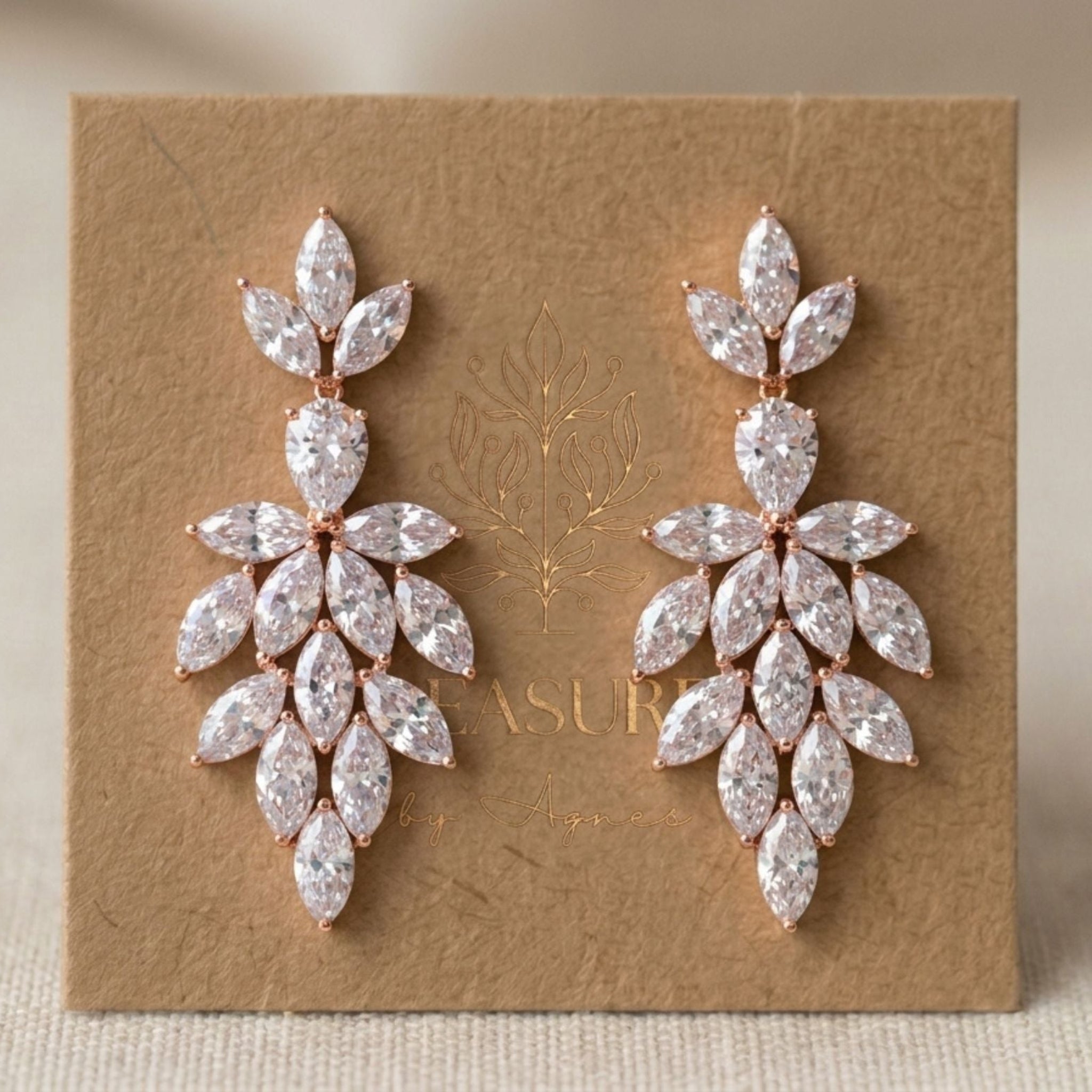 Alicia Rose Gold CZ Statement Bridal Earrings - Treasures by Agnes