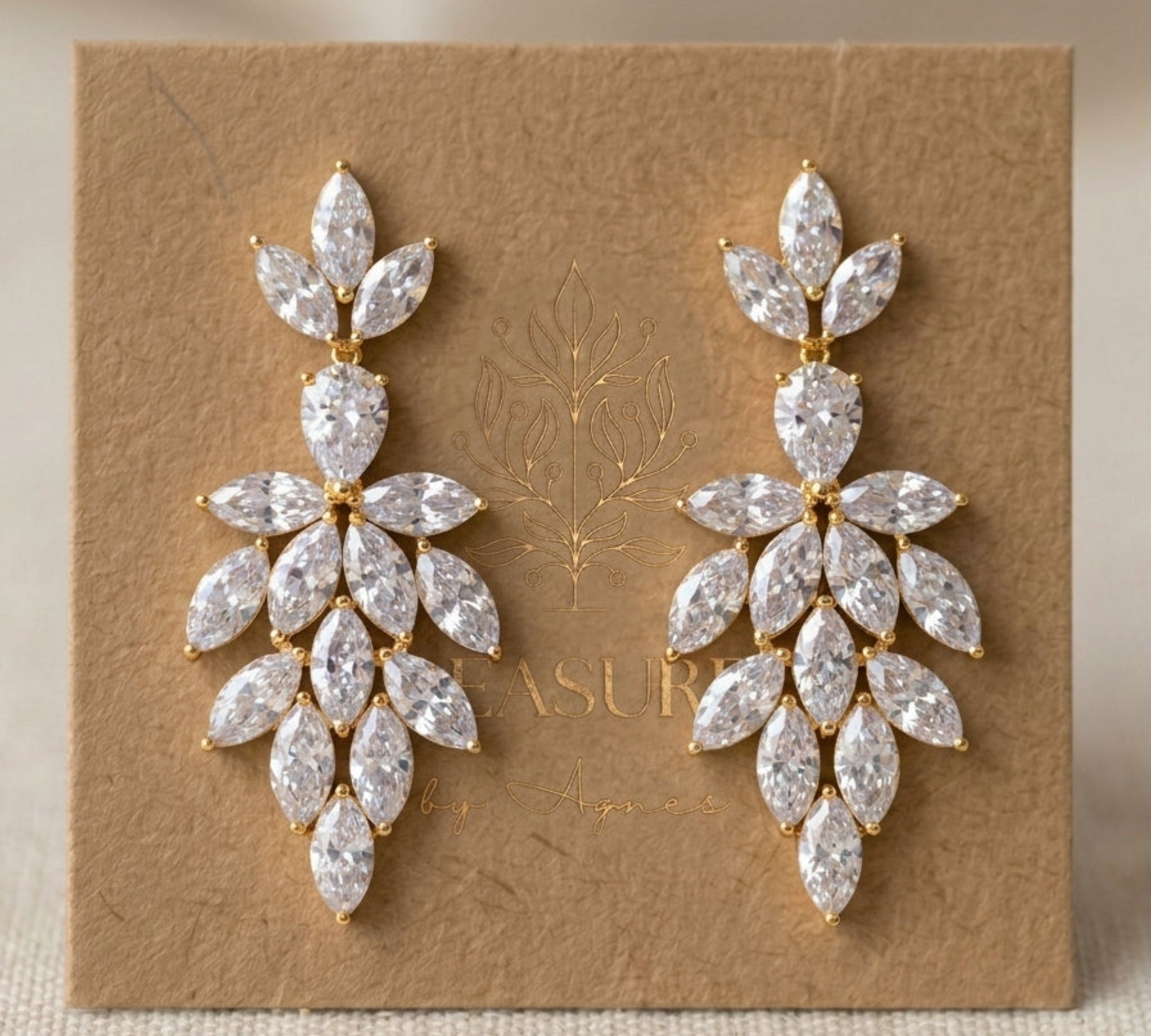 Alicia Rose Gold CZ Statement Bridal Earrings - Treasures by Agnes