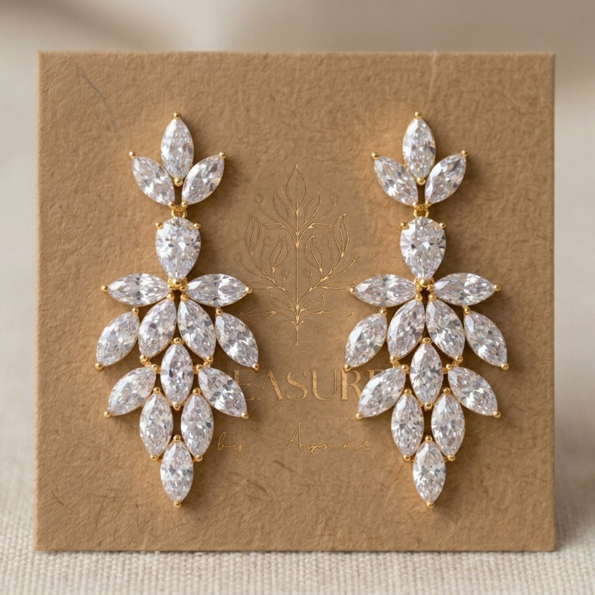 Alicia Rose Gold CZ Statement Bridal Earrings - Treasures by Agnes