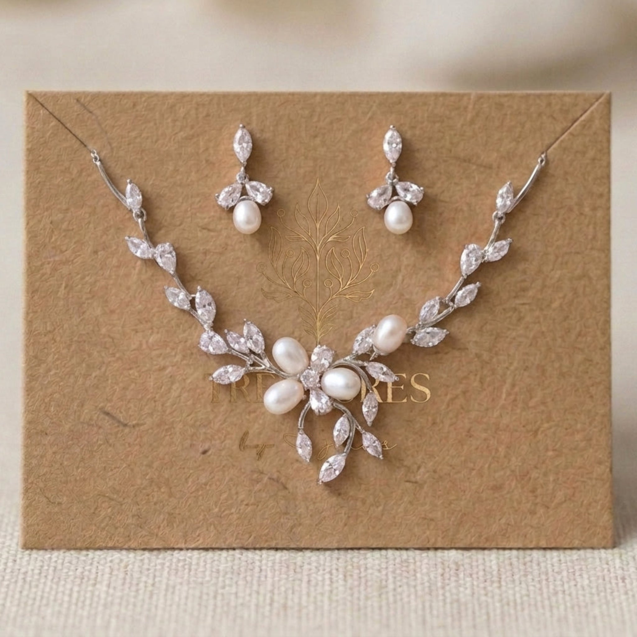 Amari Rose Gold Pearl Bridal Jewelry Set - Treasures by Agnes