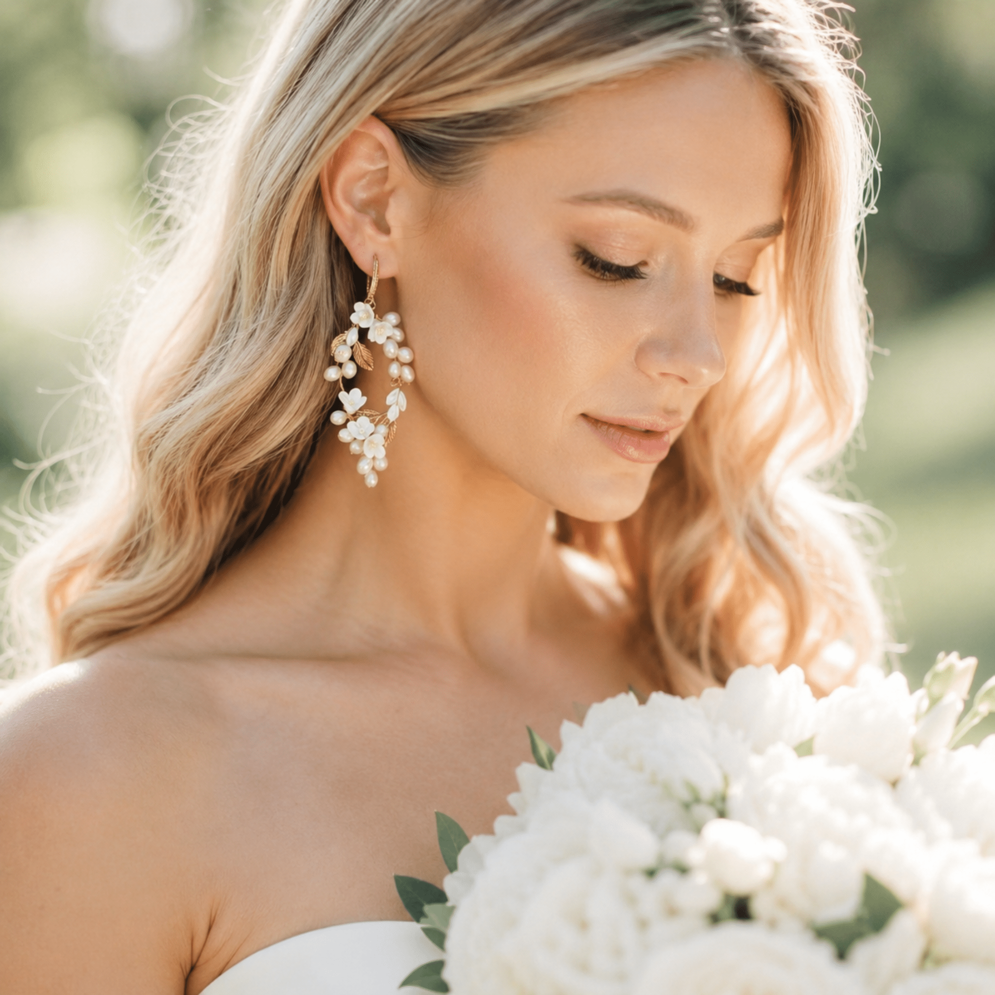 Antique gold Floral statement Wedding earrings - ARIEL - Treasures by Agnes