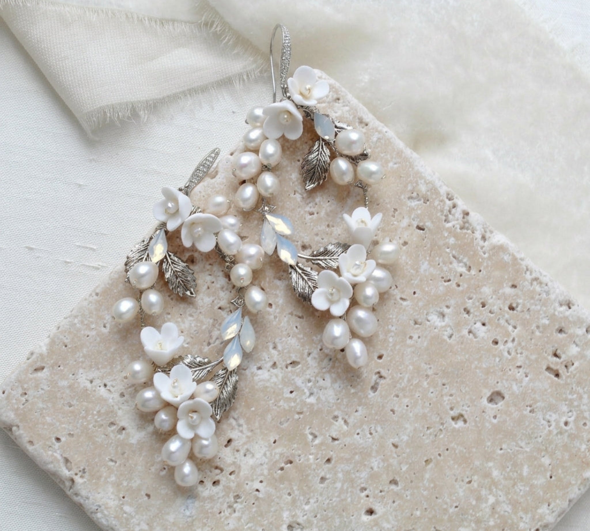 Antique gold Floral statement Wedding earrings - ARIEL - Treasures by Agnes