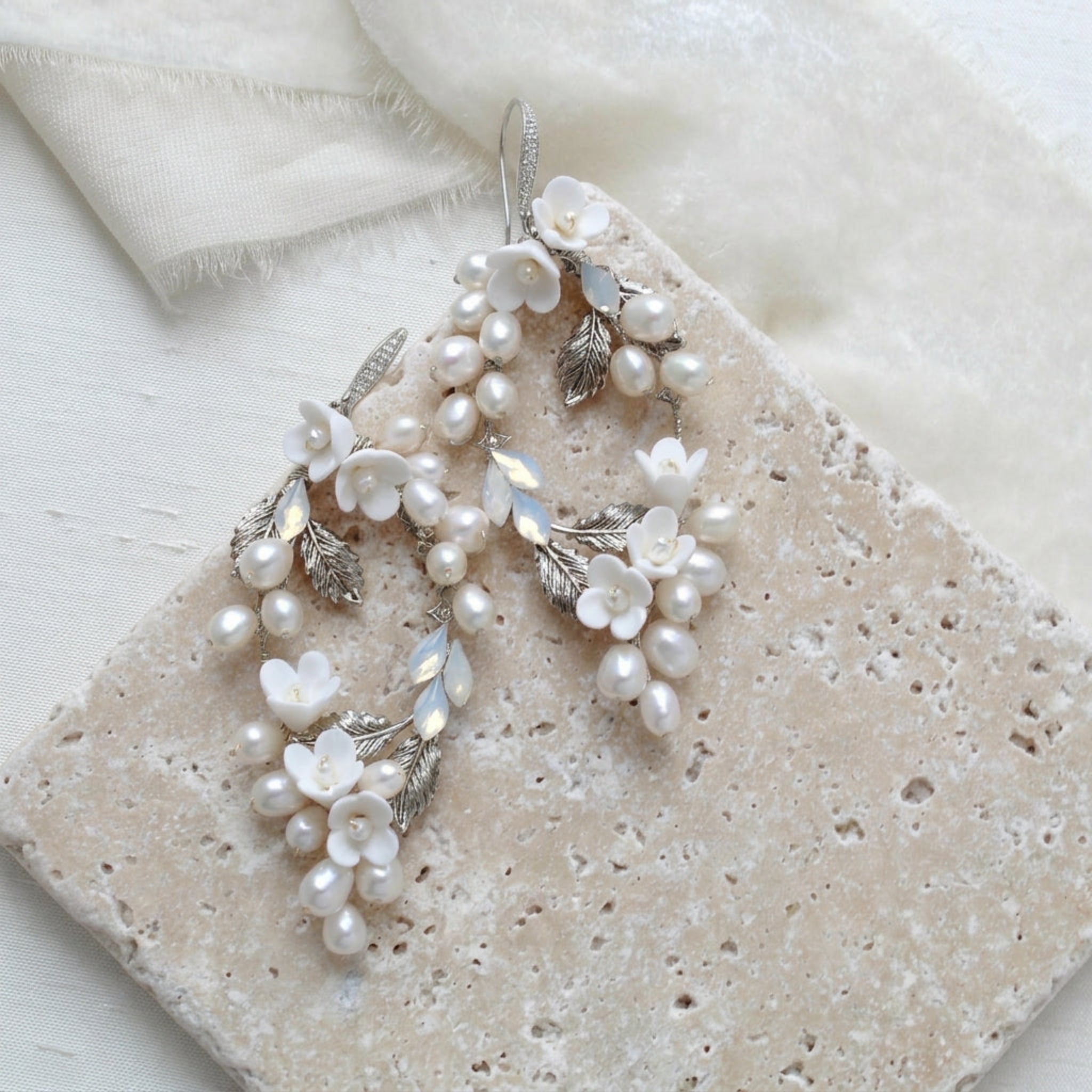 Antique gold Floral statement Wedding earrings - ARIEL - Treasures by Agnes