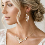 Aprille Bridal Necklace and Earrings Set with Genuine Pearls & Cubic Zirconia - Treasures by Agnes