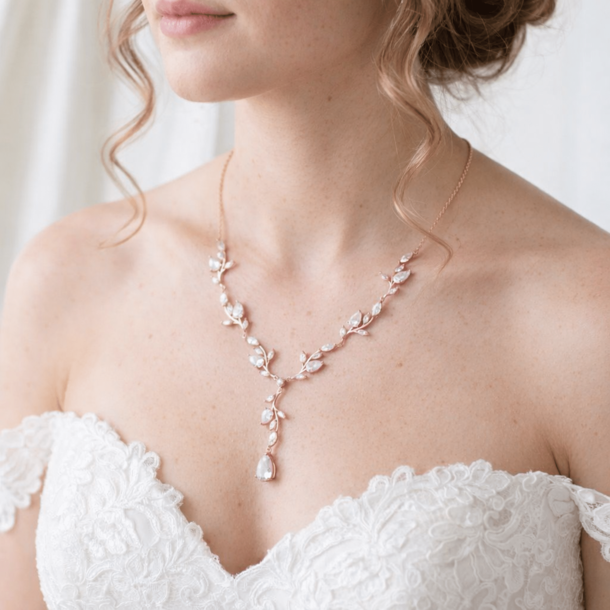 Aprille Bridal Rose Gold CZ Vine Necklace - Treasures by Agnes