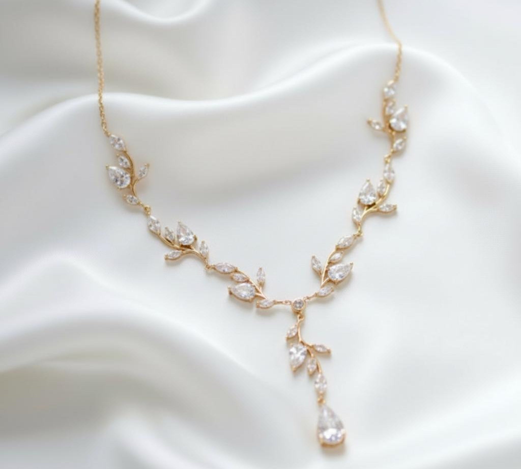 Aprille Bridal Rose Gold CZ Vine Necklace - Treasures by Agnes