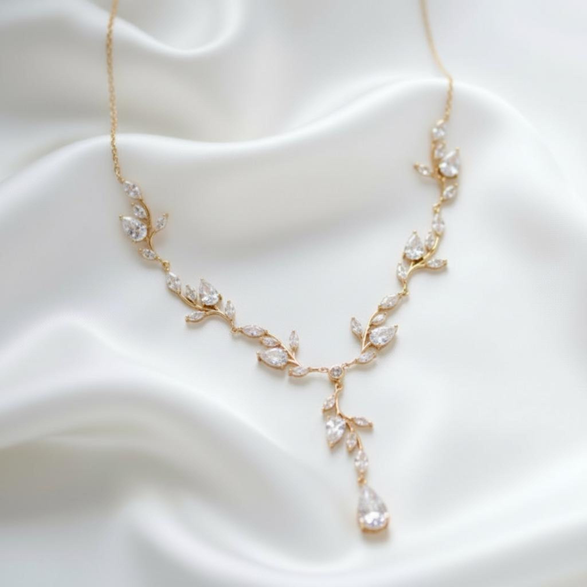 Aprille Bridal Rose Gold CZ Vine Necklace - Treasures by Agnes
