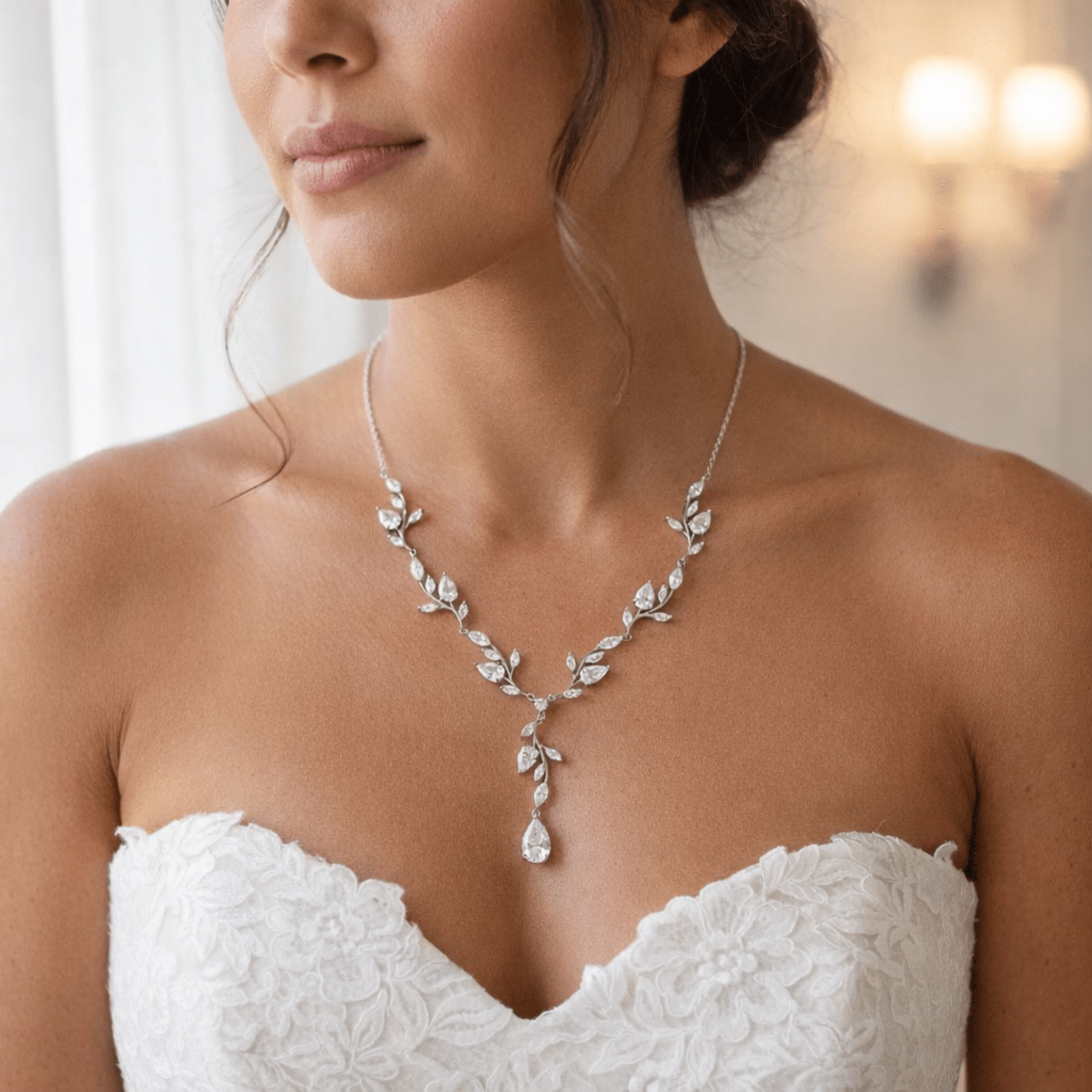 Aprille Bridal Rose Gold CZ Vine Necklace - Treasures by Agnes