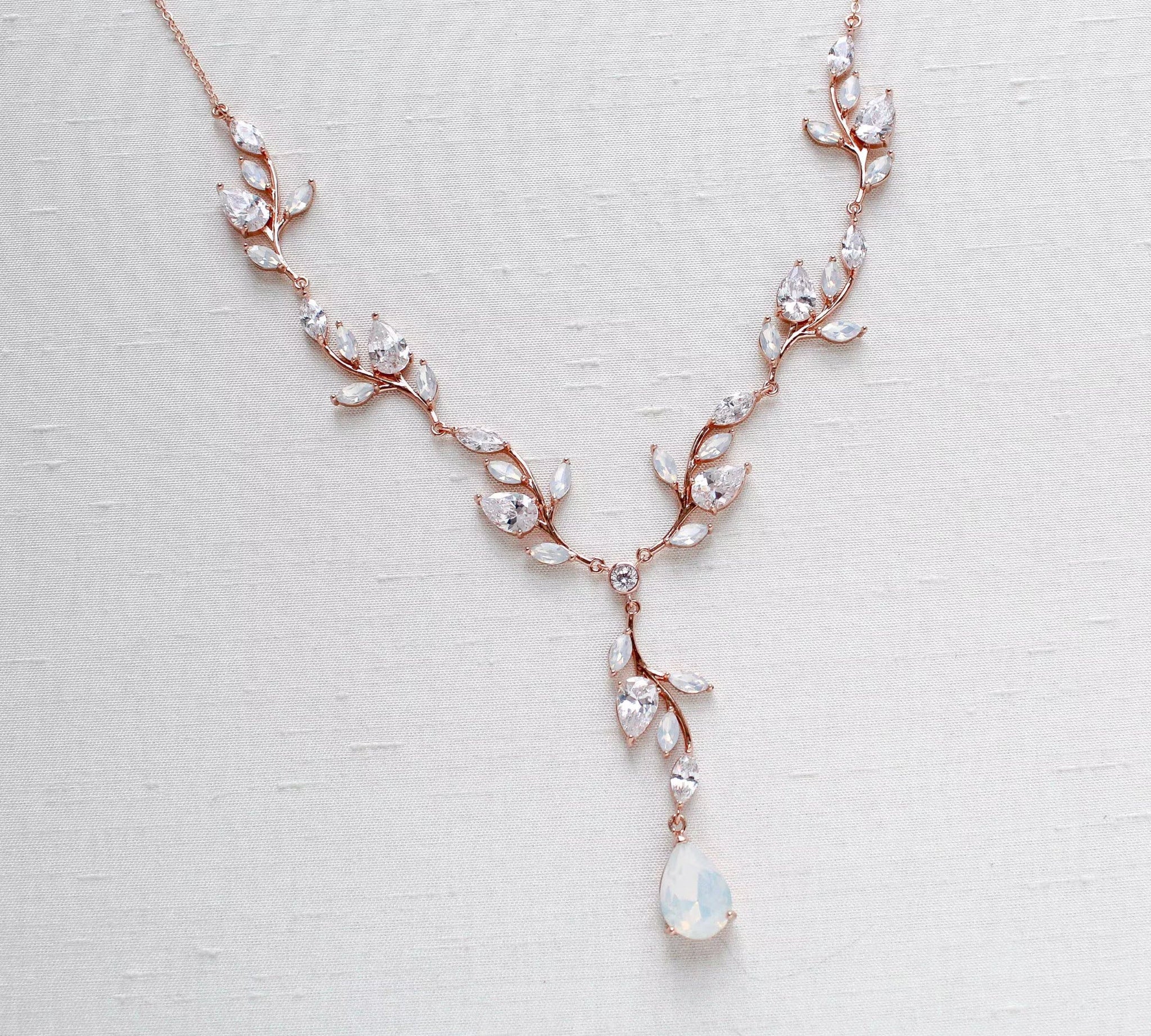 Aprille Bridal Rose Gold CZ Vine Necklace - Treasures by Agnes