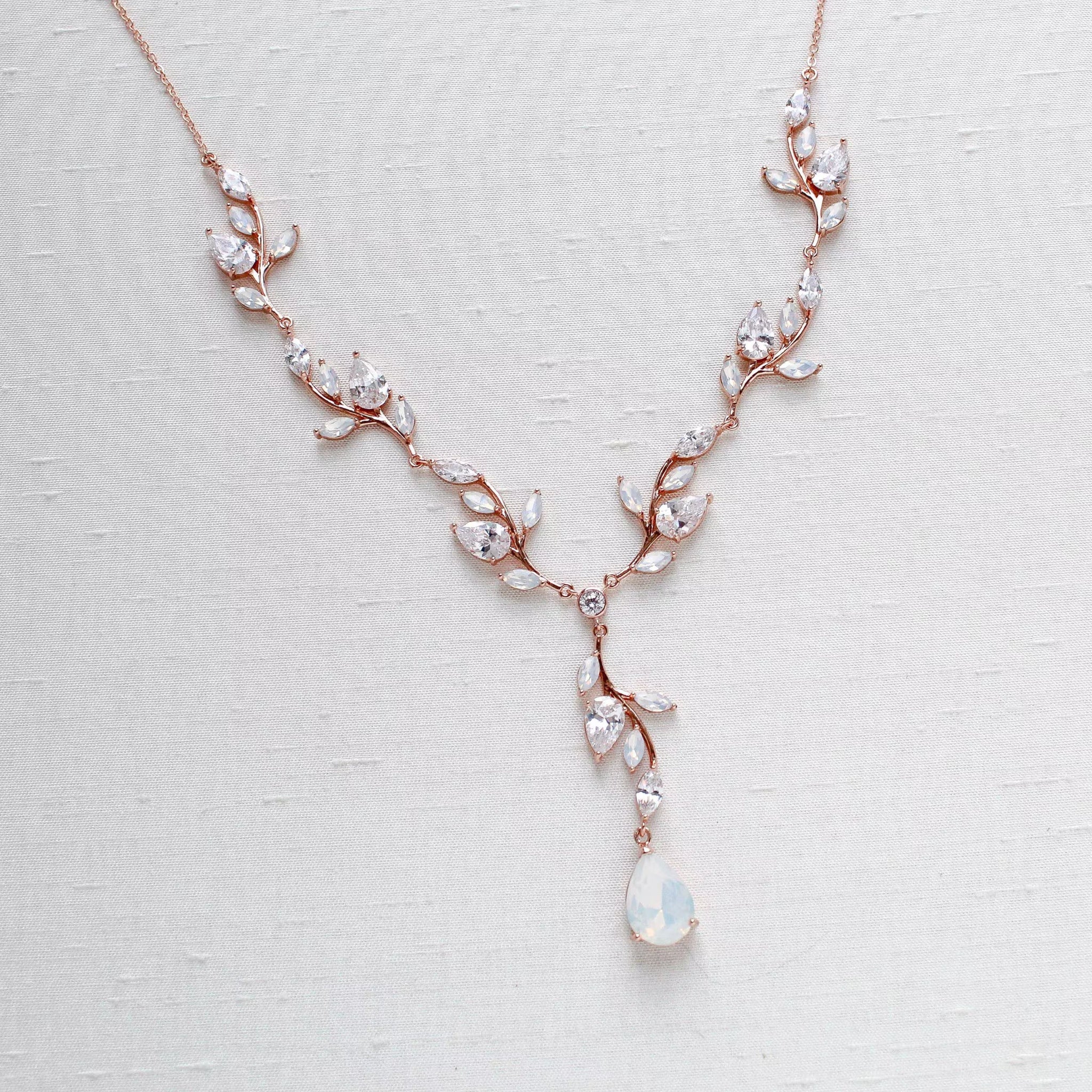 Aprille Bridal Rose Gold CZ Vine Necklace - Treasures by Agnes