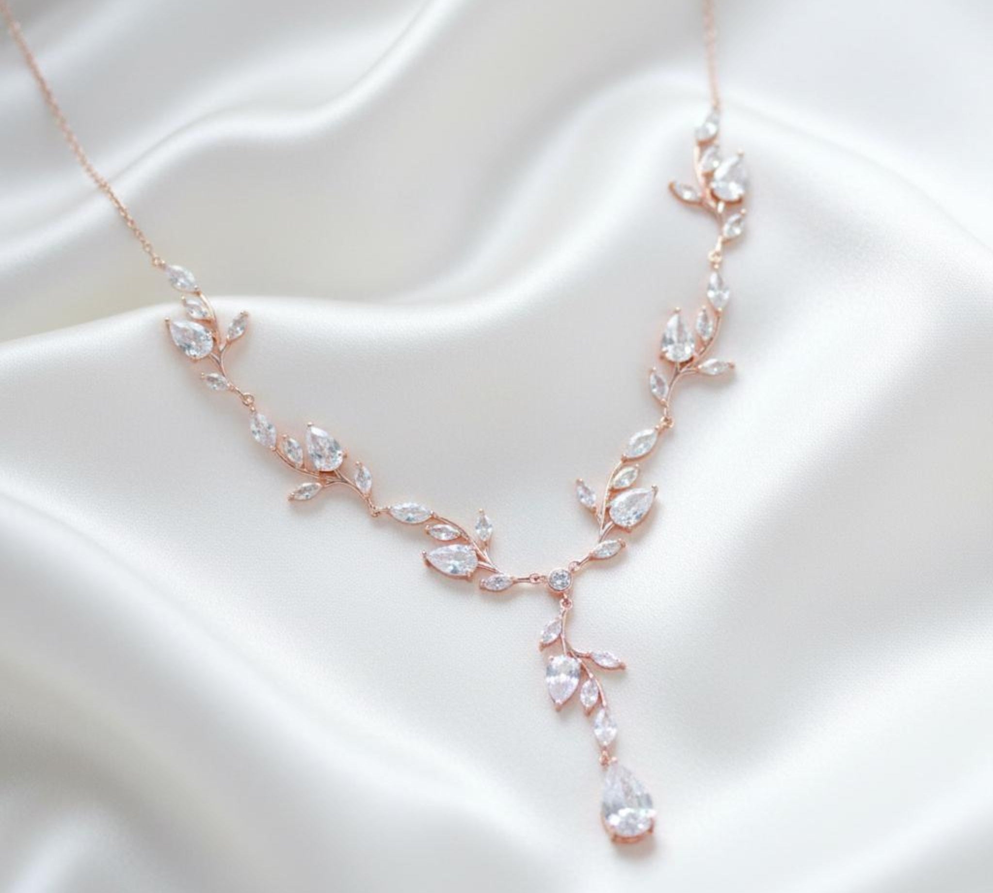 Aprille Bridal Rose Gold CZ Vine Necklace - Treasures by Agnes
