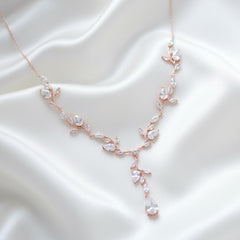 Aprille Bridal Rose Gold CZ Vine Necklace - Treasures by Agnes