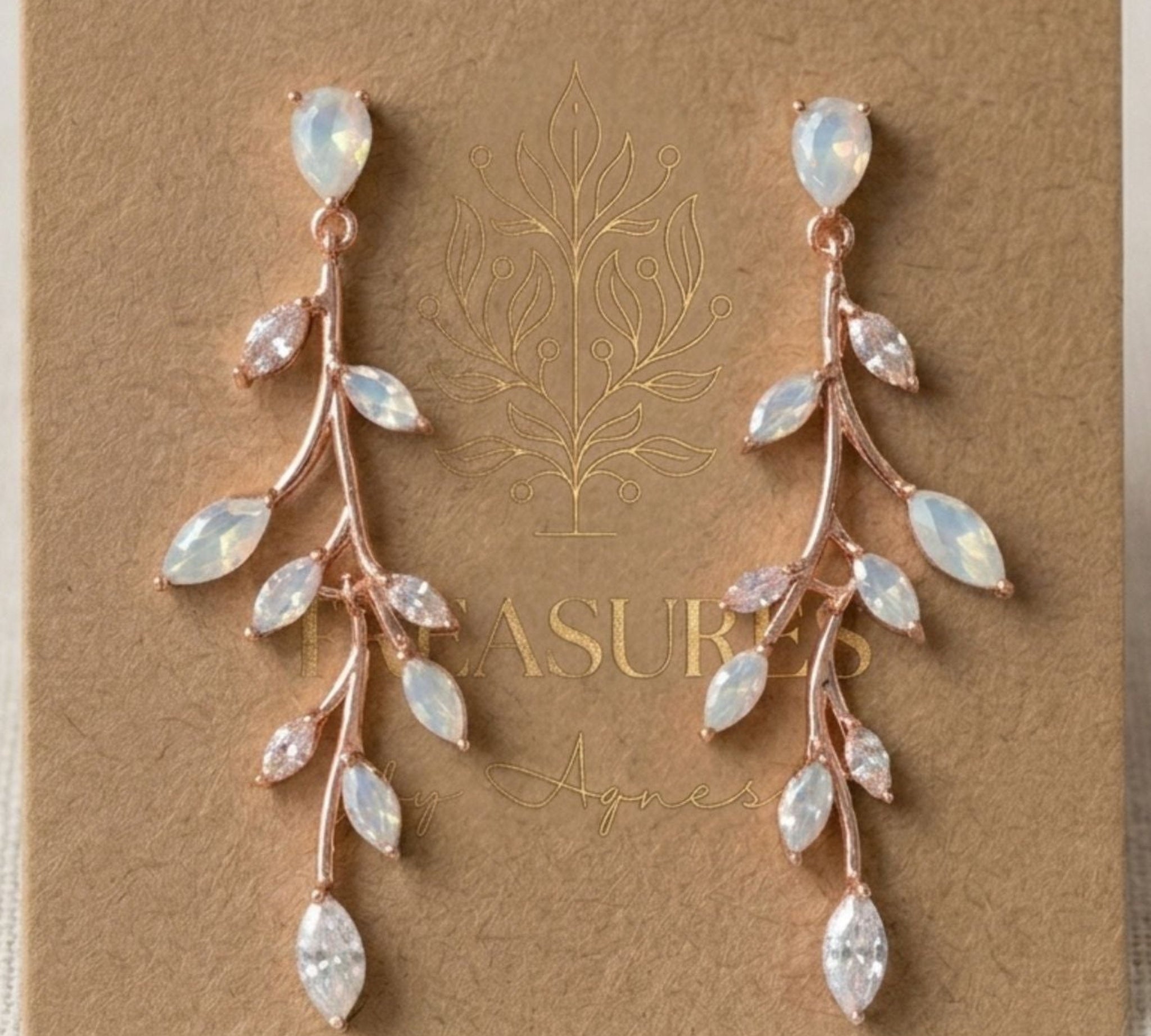 Aprille CZ & White Opal Bridal Earrings - Treasures by Agnes