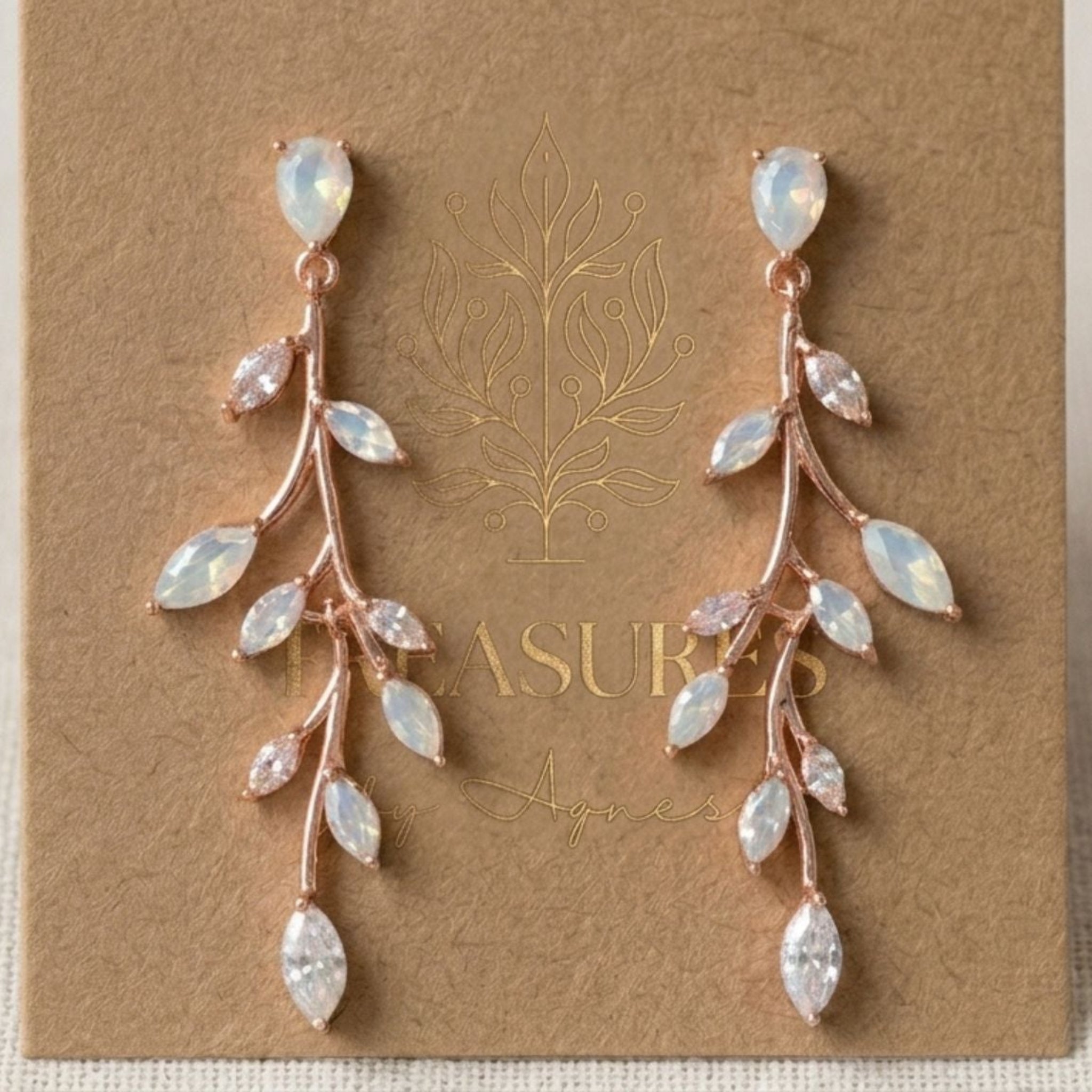 Aprille CZ & White Opal Bridal Earrings - Treasures by Agnes