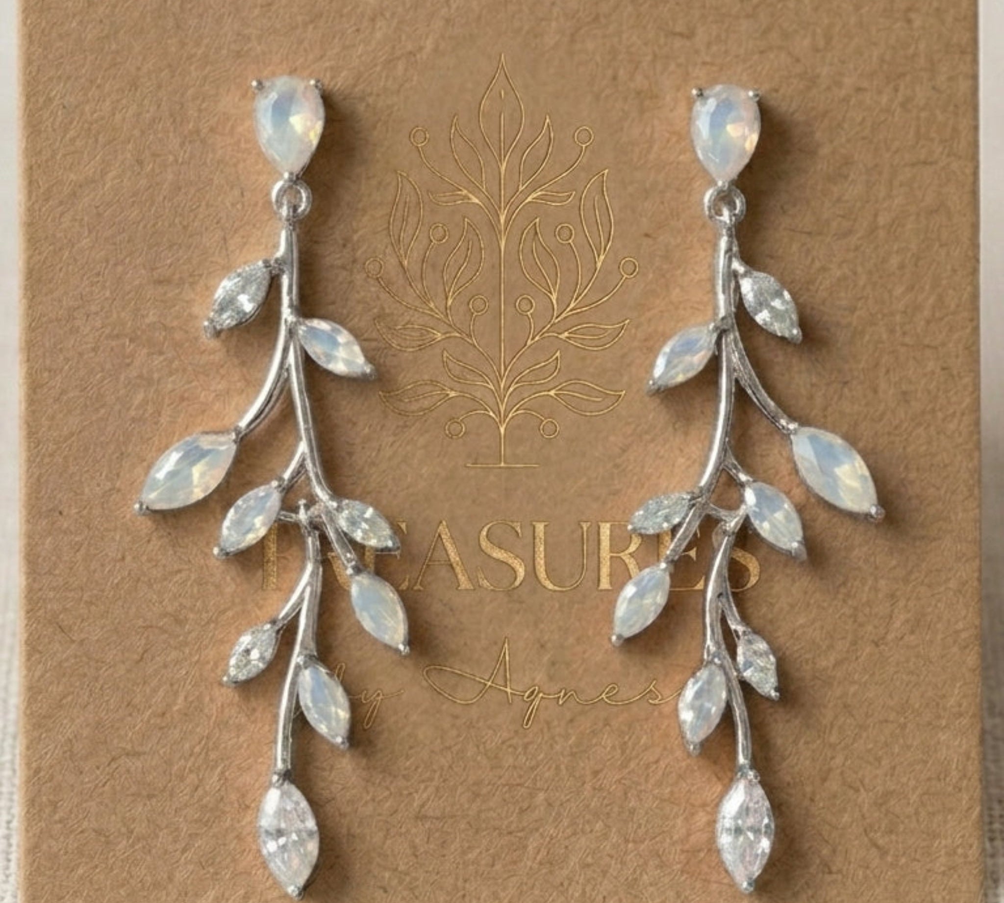 Aprille CZ & White Opal Bridal Earrings - Treasures by Agnes