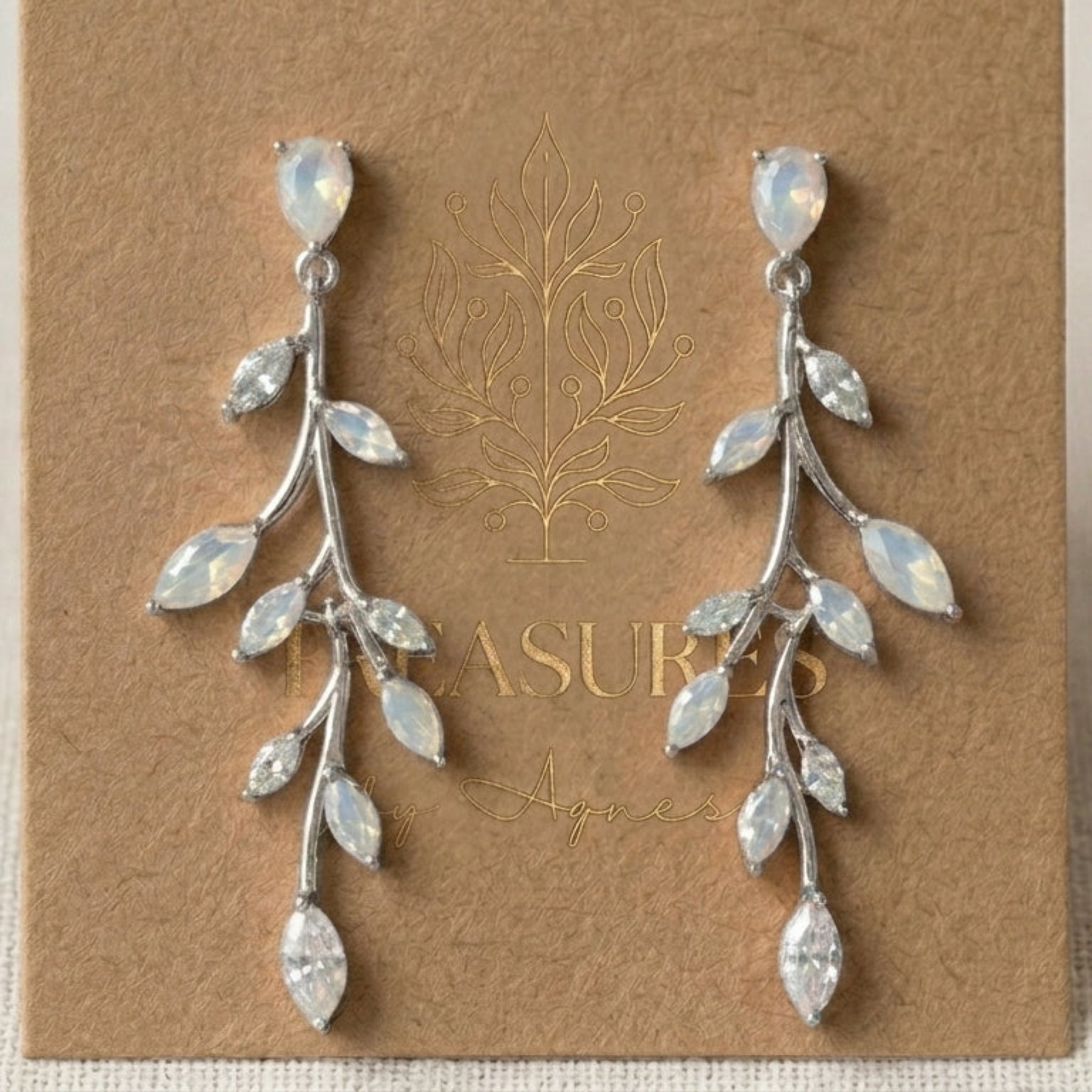 Aprille CZ & White Opal Bridal Earrings - Treasures by Agnes