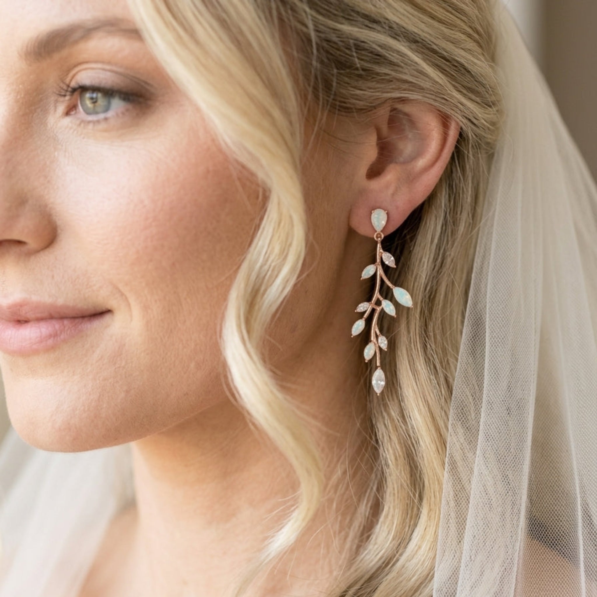 Aprille CZ & White Opal Bridal Earrings - Treasures by Agnes