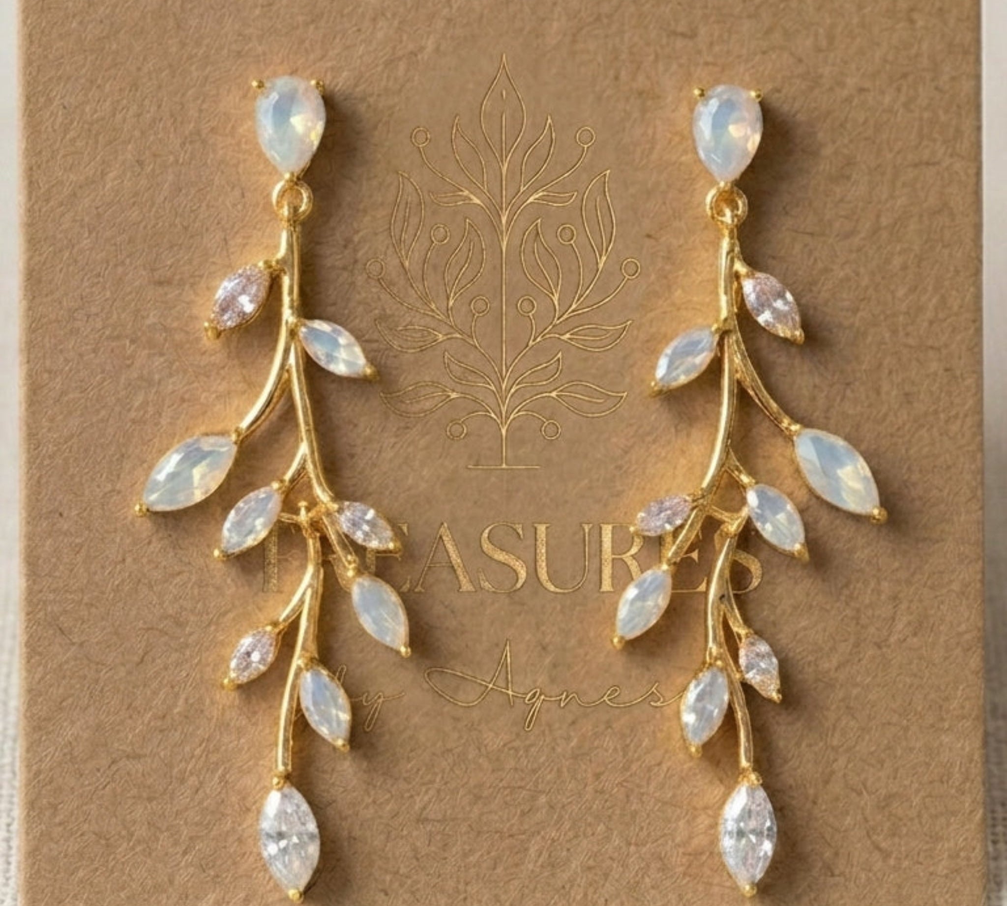 Aprille CZ & White Opal Bridal Earrings - Treasures by Agnes