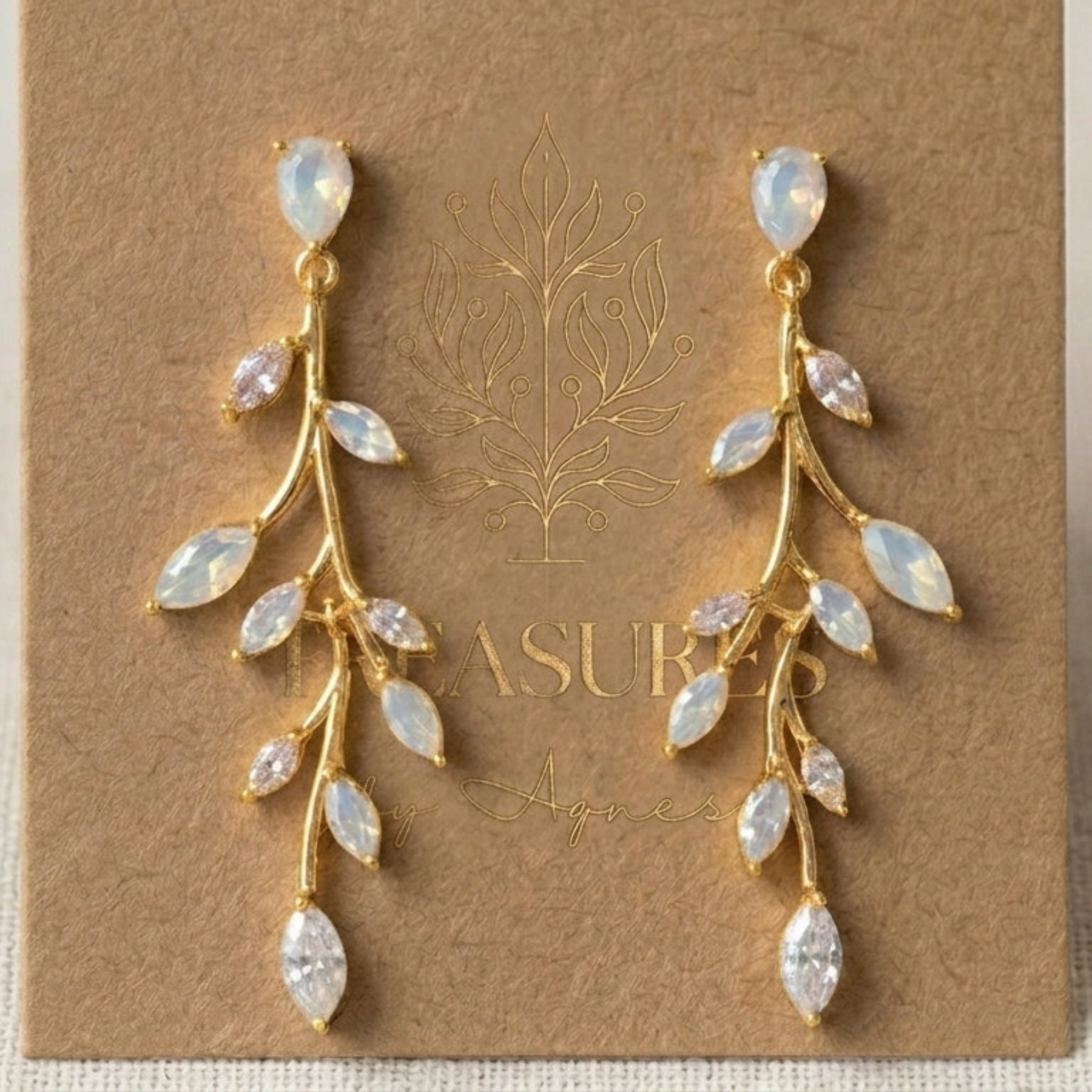Aprille CZ & White Opal Bridal Earrings - Treasures by Agnes