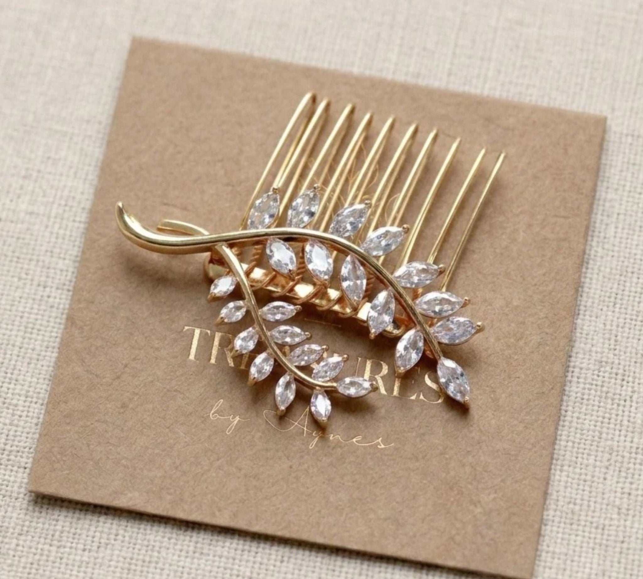Aprille Gold Leaf Bridal Hair Comb - Treasures by Agnes