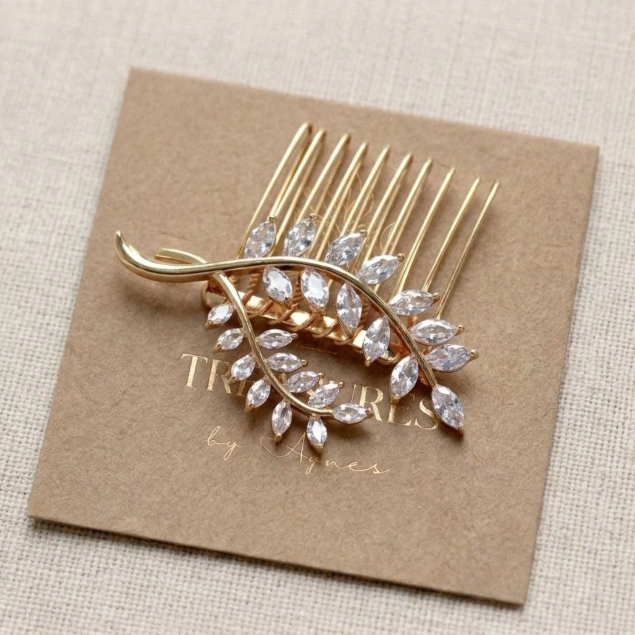 Aprille Gold Leaf Bridal Hair Comb - Treasures by Agnes