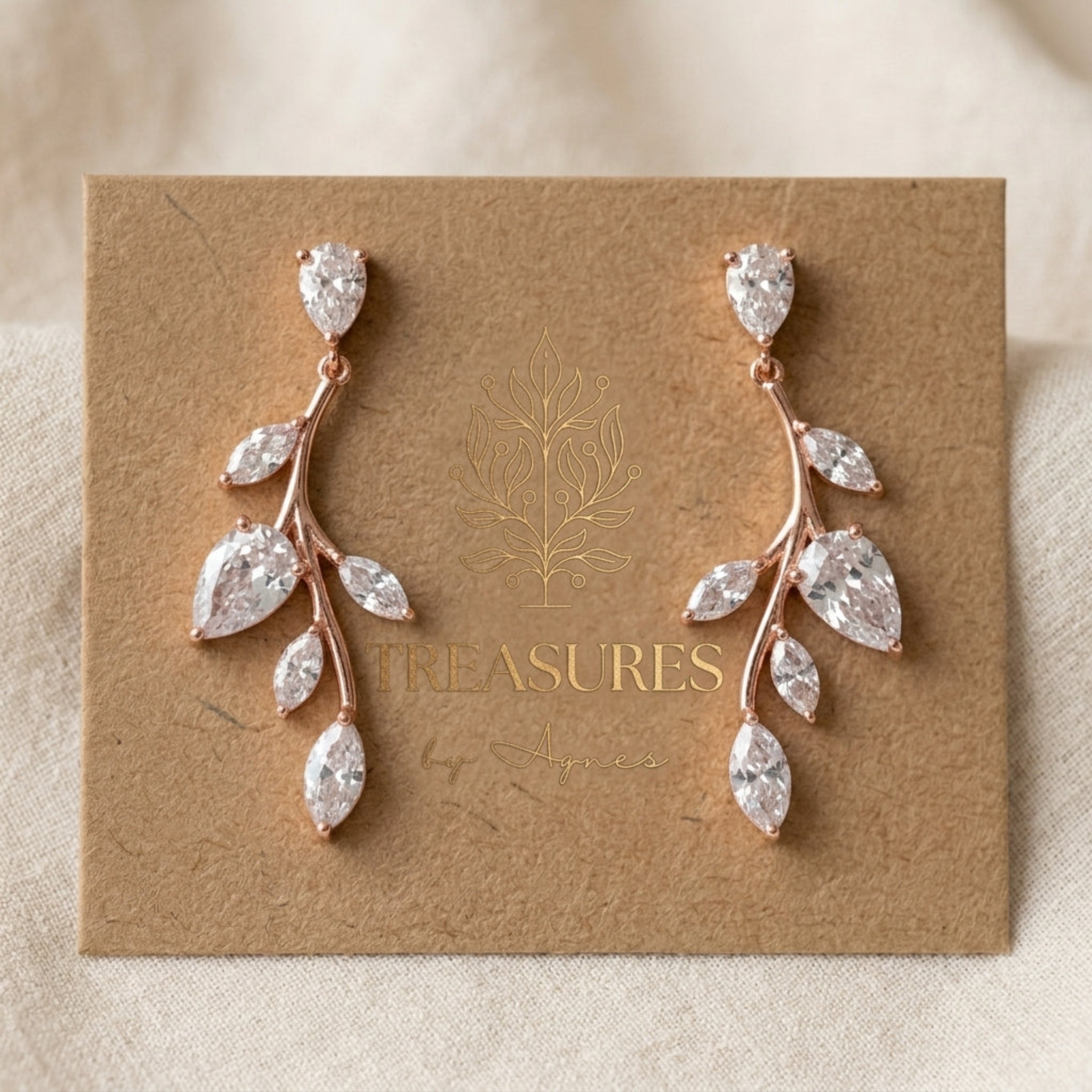 Aprille Rose Gold CZ Bridal Necklace & Earrings Set - Treasures by Agnes