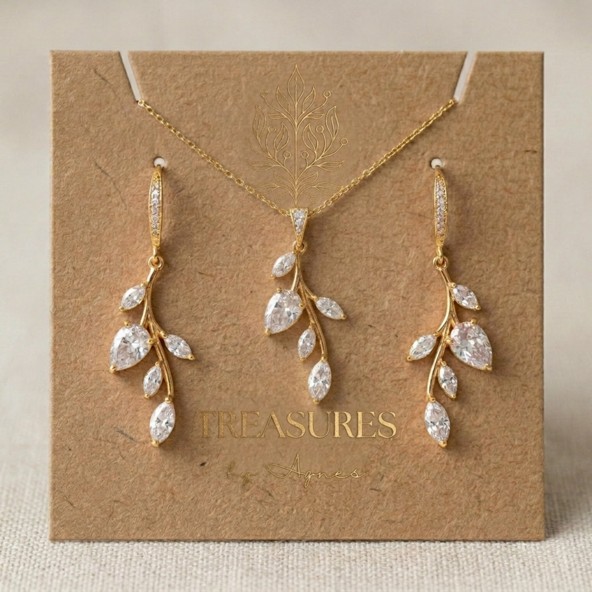 Aprille Rose Gold CZ Bridal Necklace & Earrings Set - Treasures by Agnes