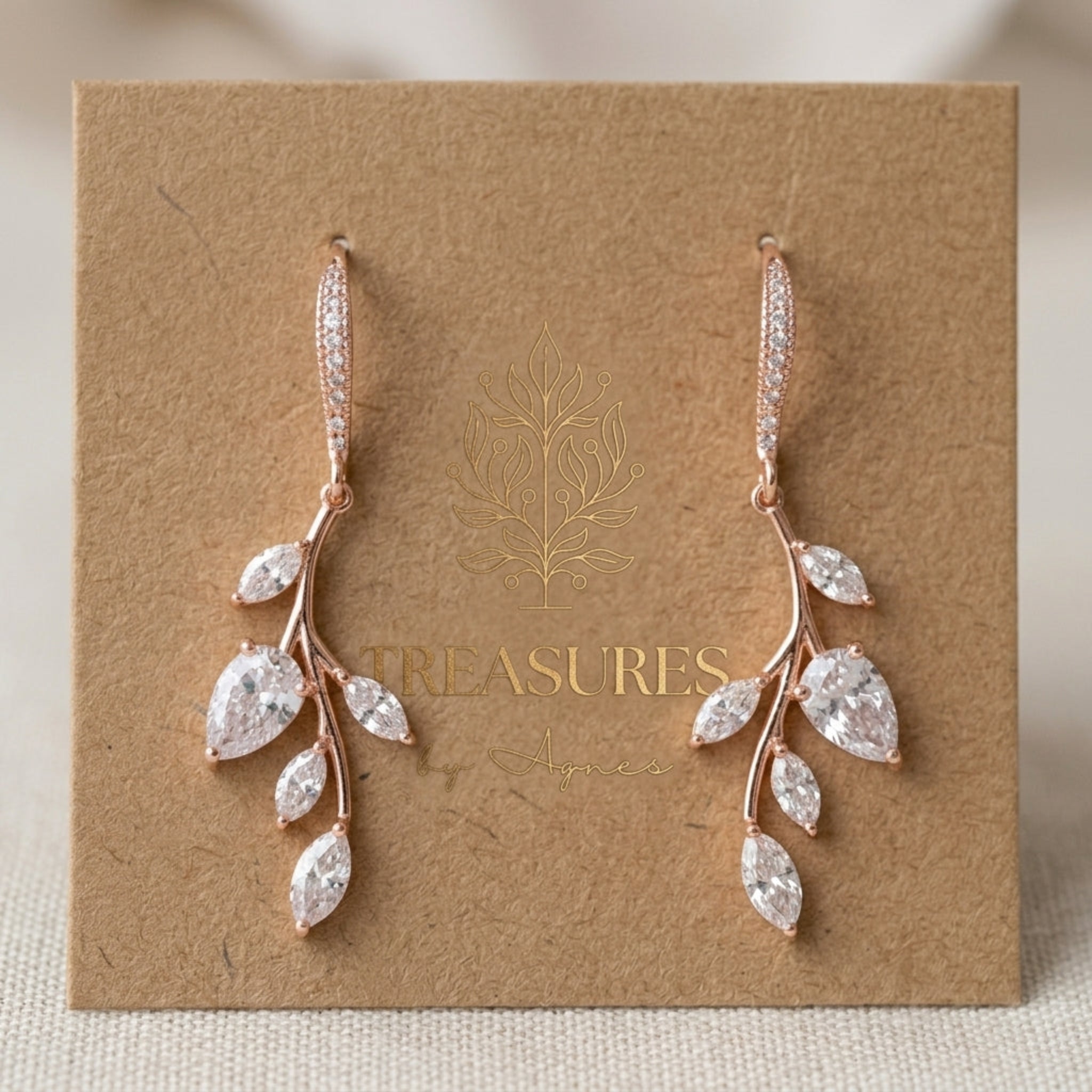 Aprille Rose Gold CZ Bridal Necklace & Earrings Set - Treasures by Agnes