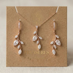 Aprille Rose Gold CZ Bridal Necklace & Earrings Set - Treasures by Agnes