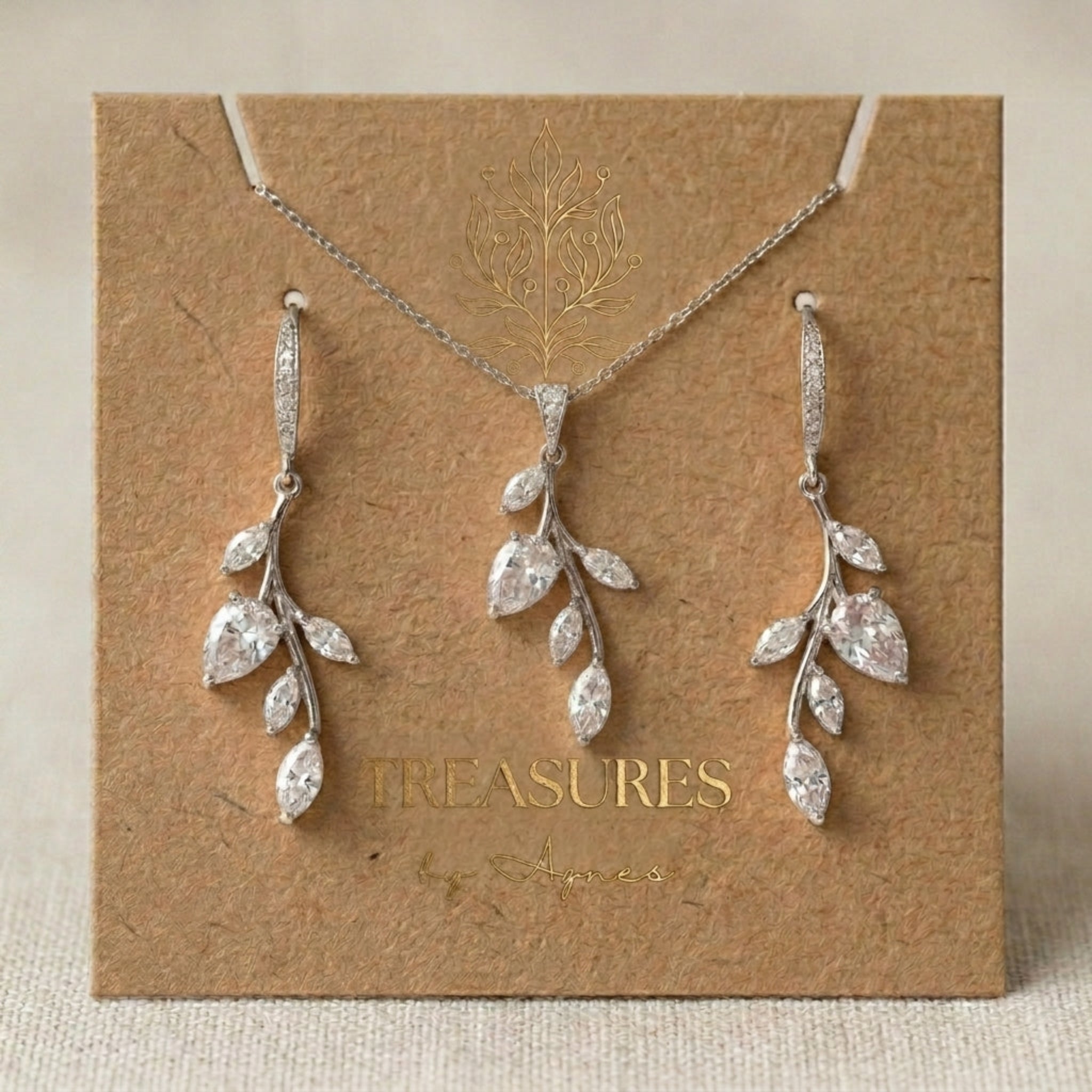 Aprille Rose Gold CZ Bridal Necklace & Earrings Set - Treasures by Agnes