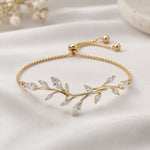 Aprille Rose Gold CZ Leaf Bridal Bracelet - Treasures by Agnes