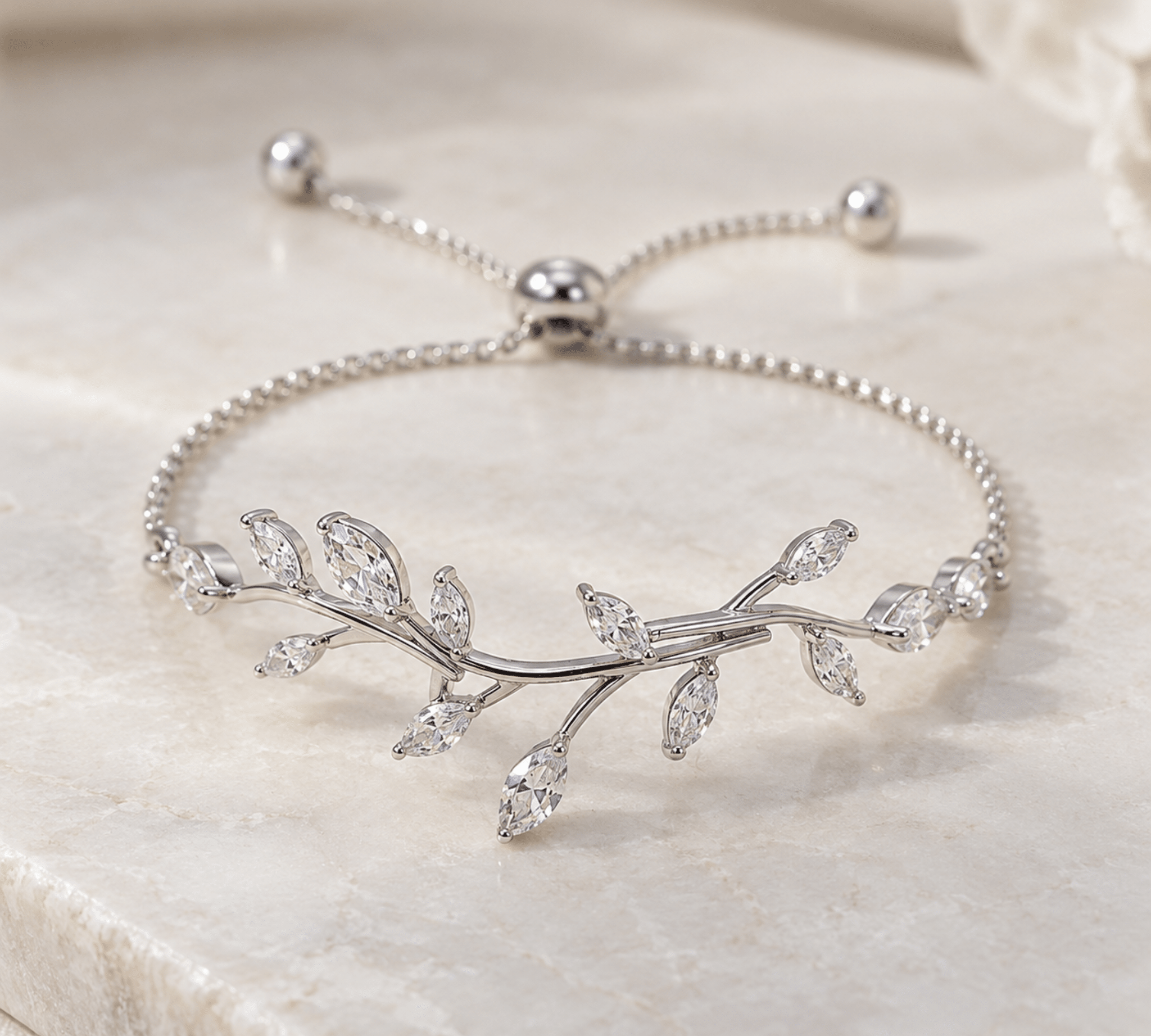 Aprille Rose Gold CZ Leaf Bridal Bracelet - Treasures by Agnes