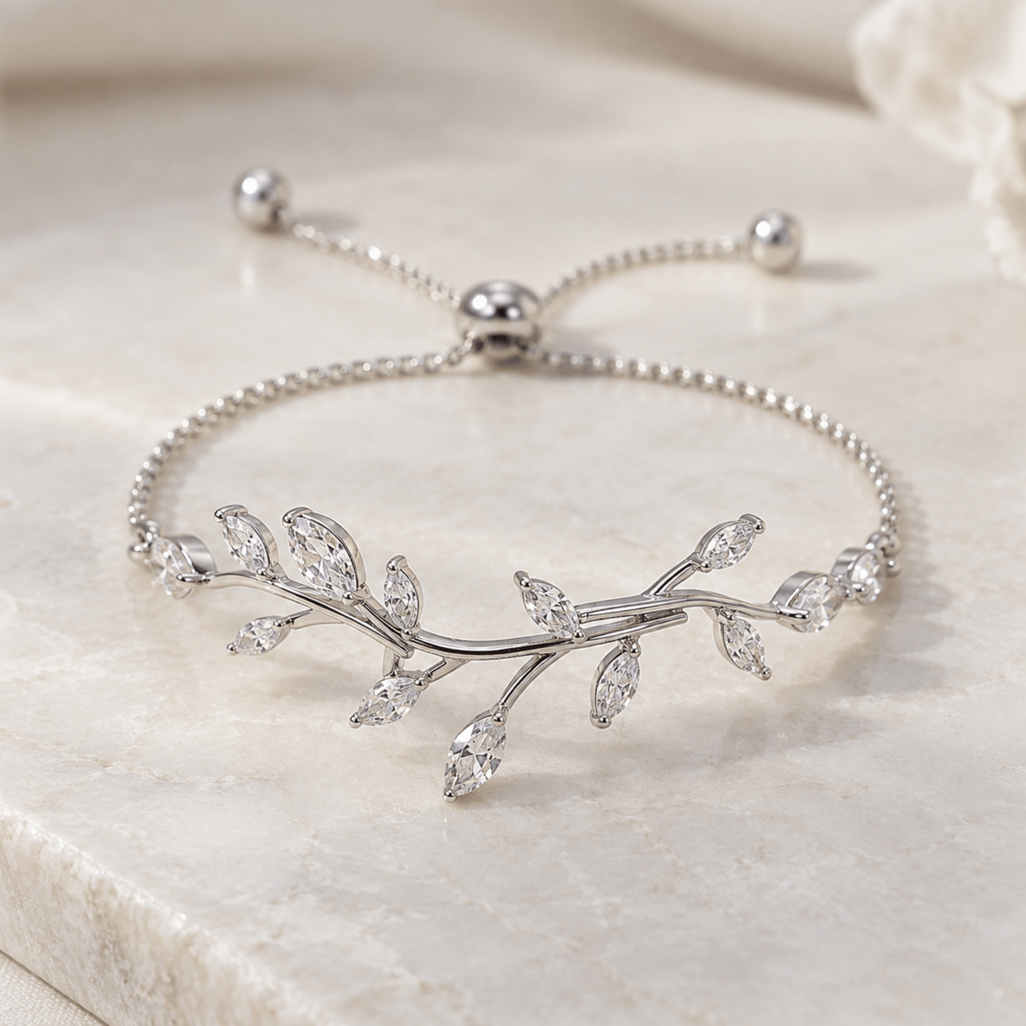 Aprille Rose Gold CZ Leaf Bridal Bracelet - Treasures by Agnes