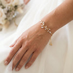 Aprille Rose Gold CZ Leaf Bridal Bracelet - Treasures by Agnes