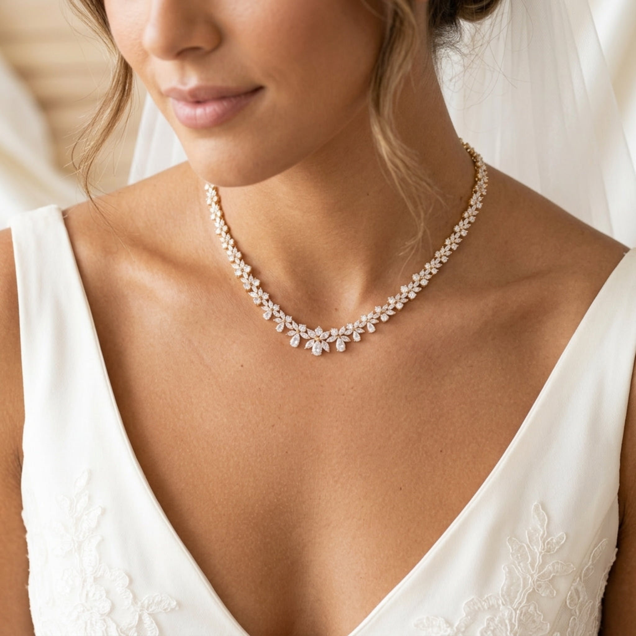 Aubree Bridal Necklace with Backdrop - Treasures by Agnes