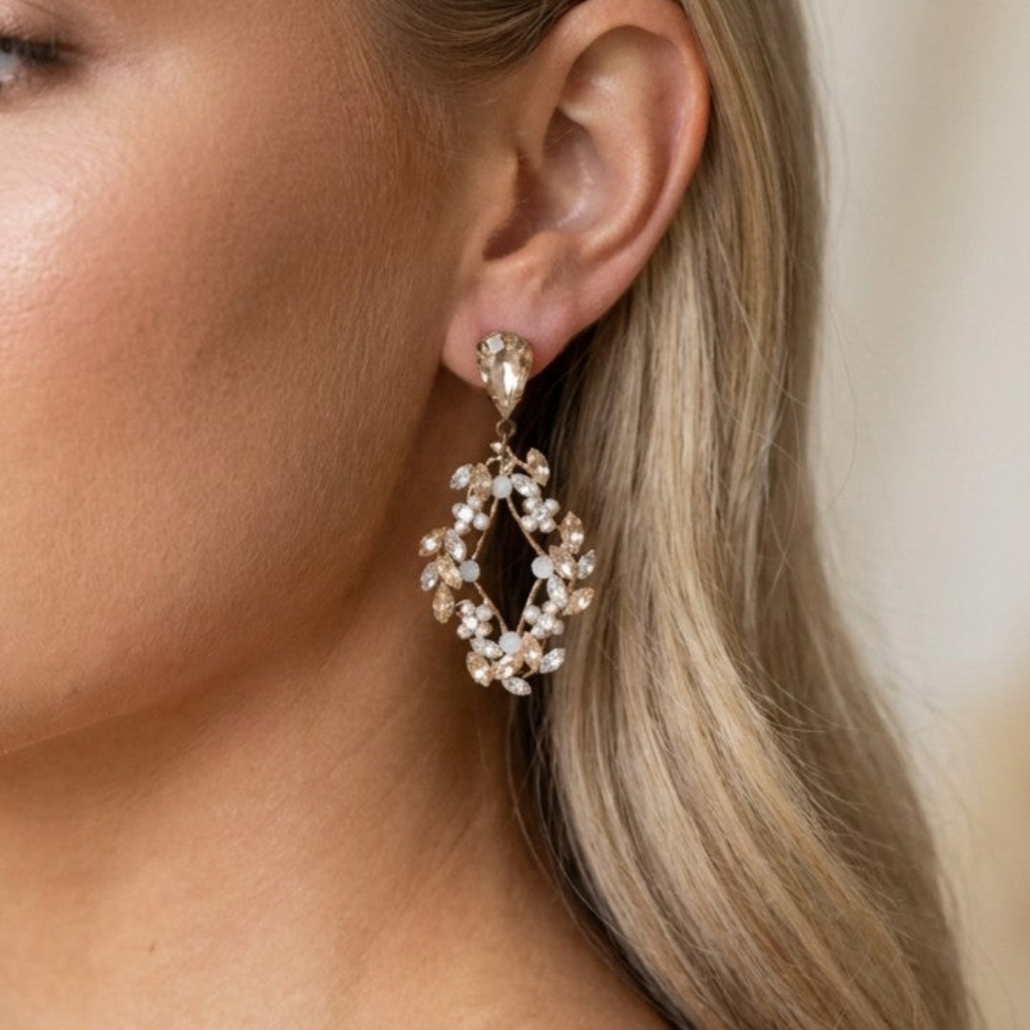Audra Antique Gold Swarovski Crystal Bridal Earrings - Treasures by Agnes