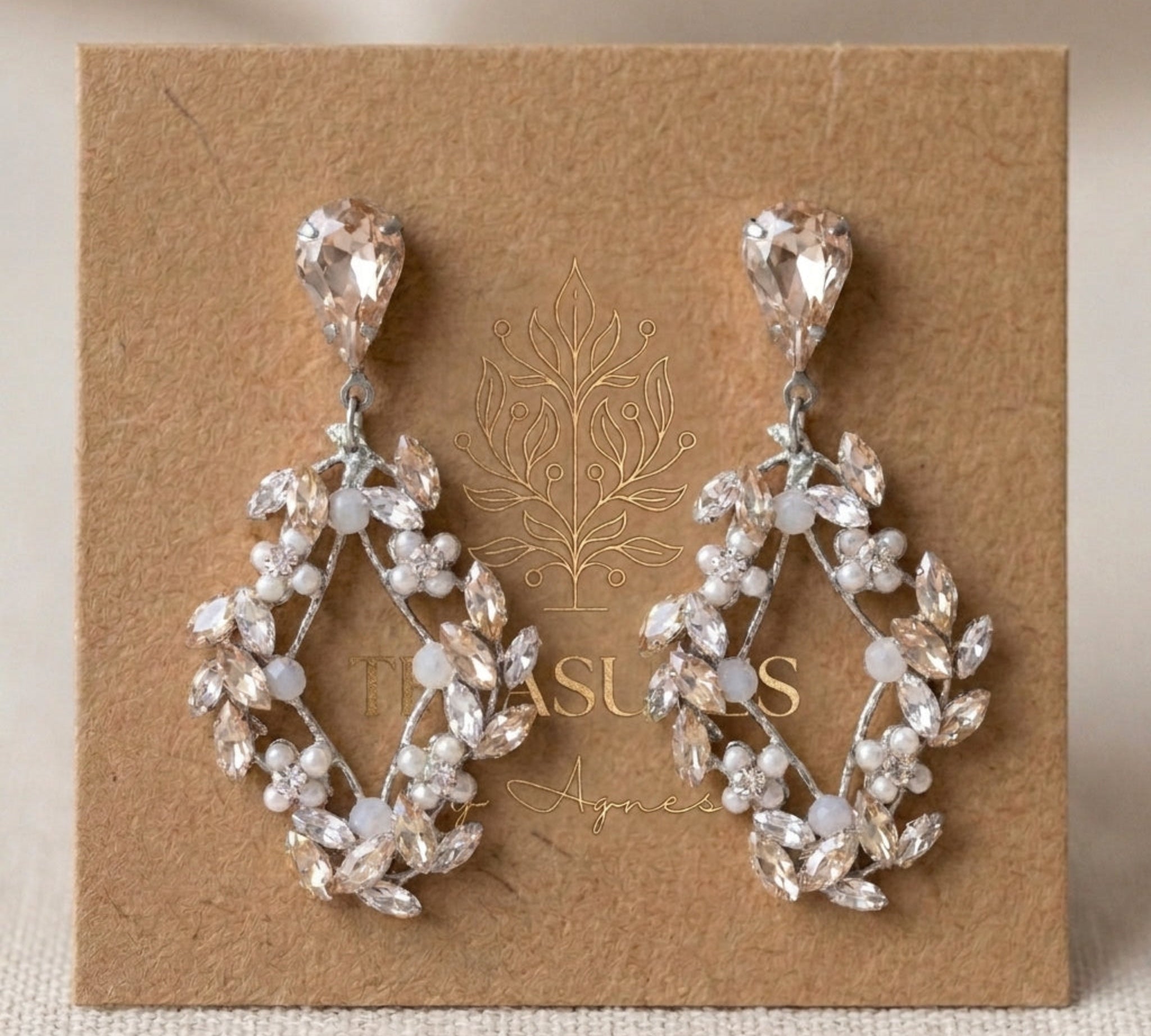 Audra Antique Gold Swarovski Crystal Bridal Earrings - Treasures by Agnes