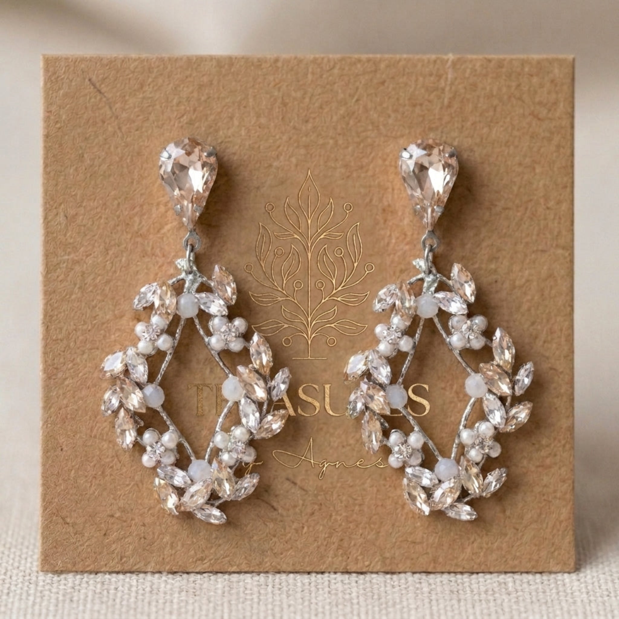 Audra Antique Gold Swarovski Crystal Bridal Earrings - Treasures by Agnes
