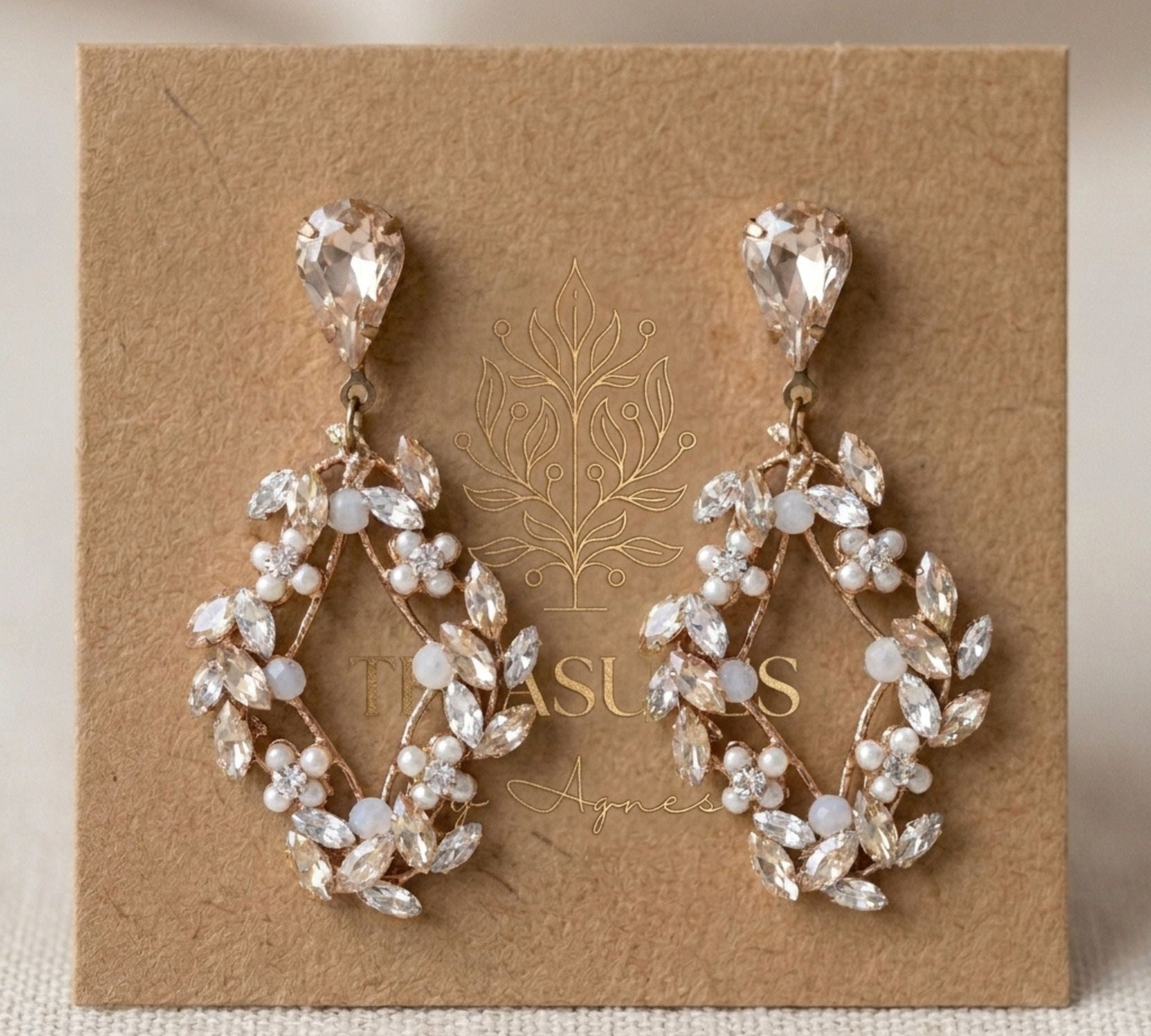 Audra Antique Gold Swarovski Crystal Bridal Earrings - Treasures by Agnes