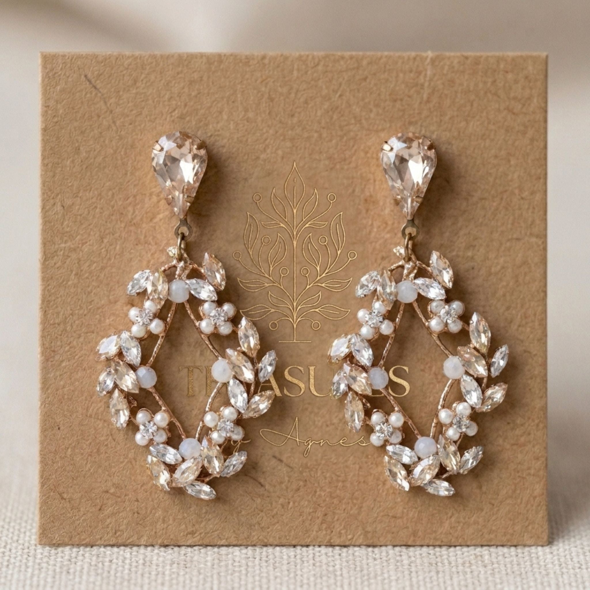 Audra Antique Gold Swarovski Crystal Bridal Earrings - Treasures by Agnes