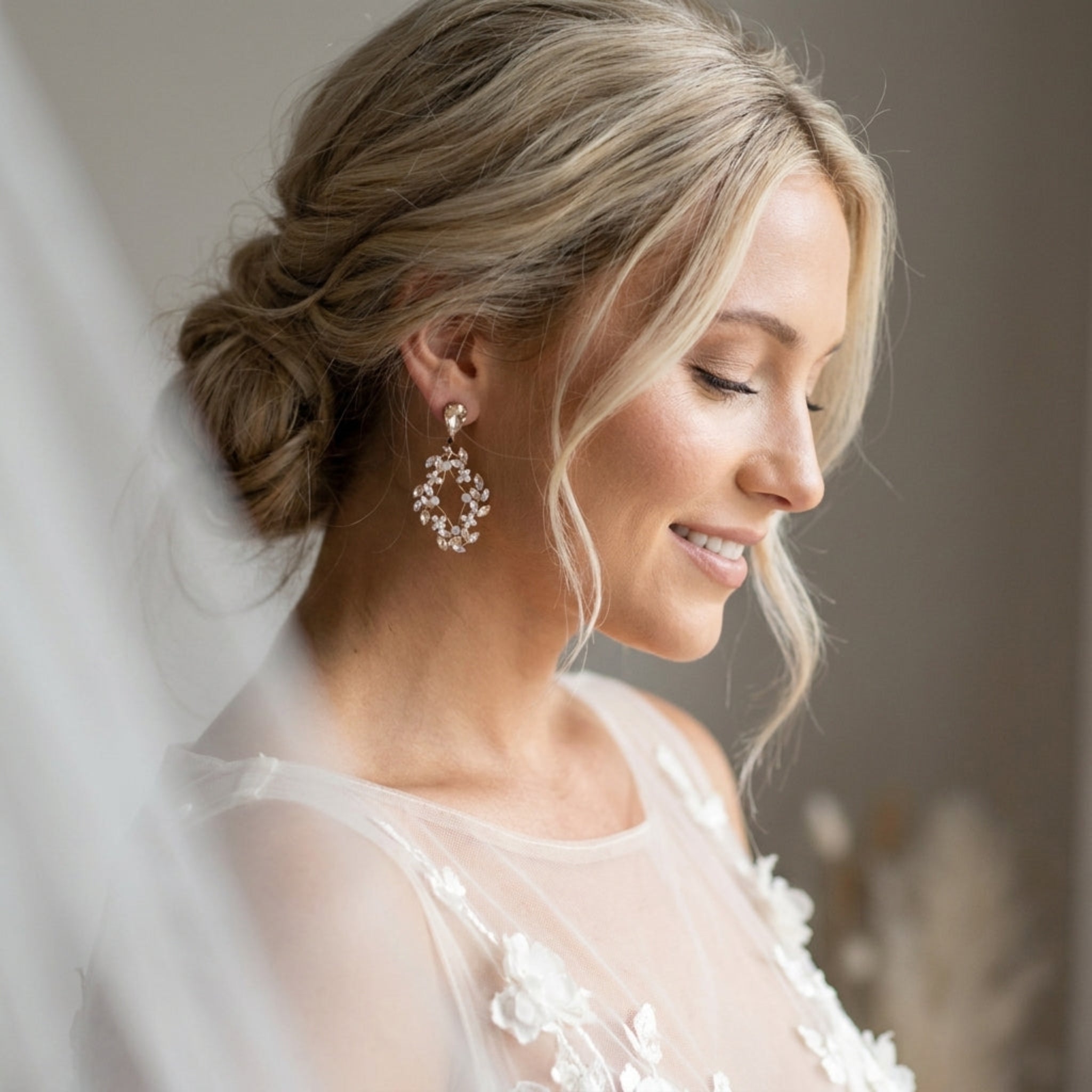 Audra Antique Gold Swarovski Crystal Bridal Earrings - Treasures by Agnes