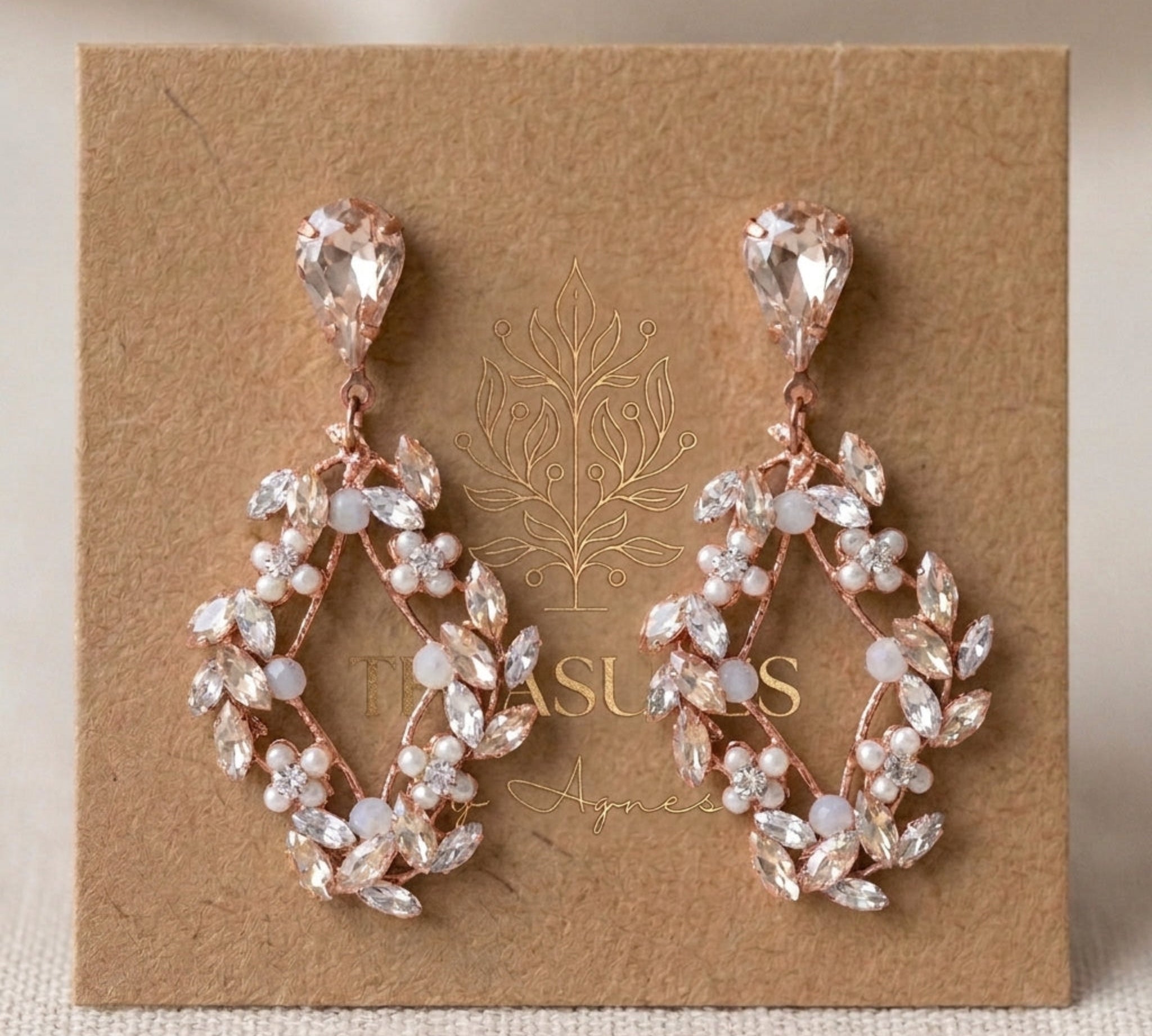 Audra Antique Gold Swarovski Crystal Bridal Earrings - Treasures by Agnes