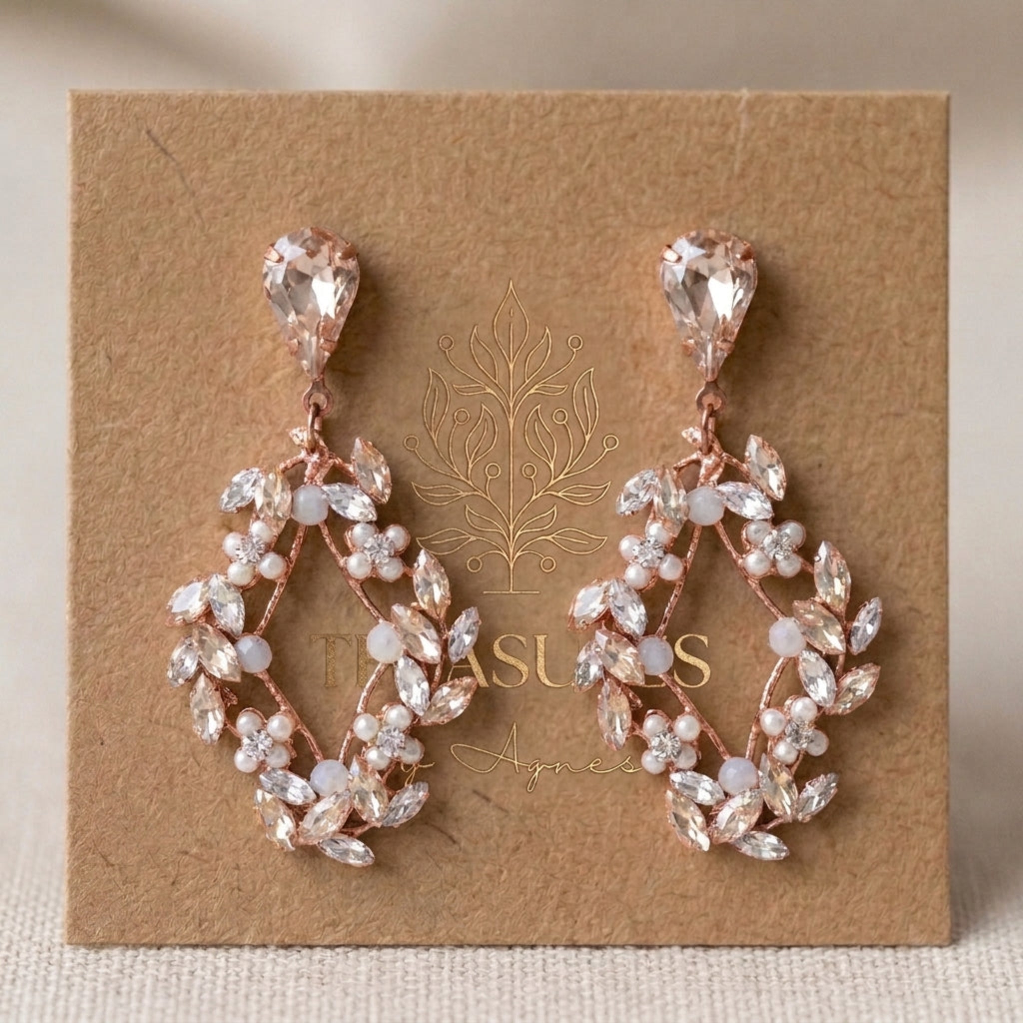 Audra Antique Gold Swarovski Crystal Bridal Earrings - Treasures by Agnes