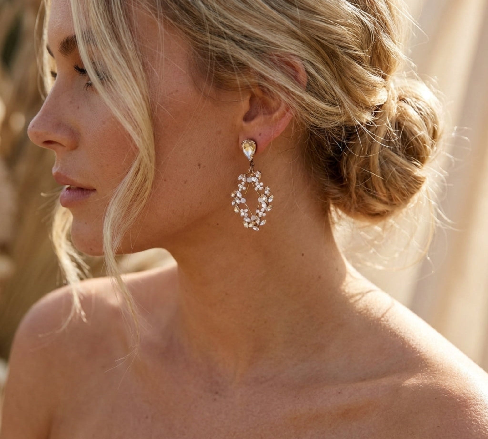Audra Antique Gold Swarovski Crystal Bridal Earrings - Treasures by Agnes
