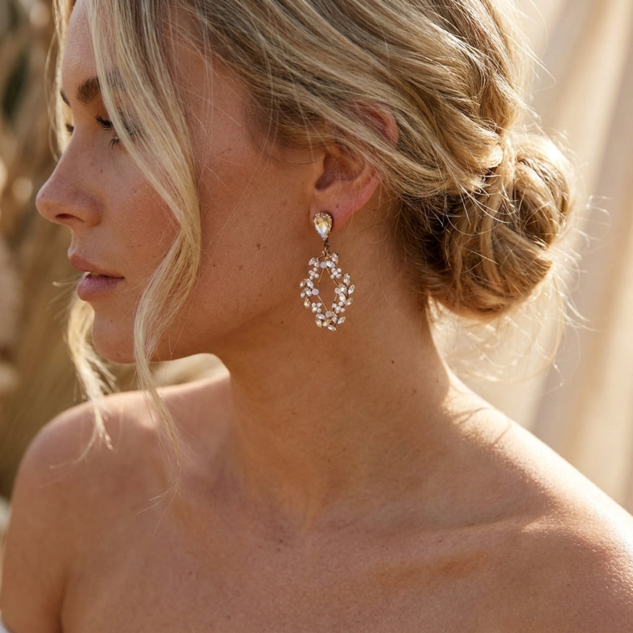 Audra Antique Gold Swarovski Crystal Bridal Earrings - Treasures by Agnes