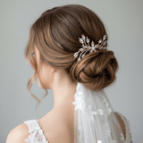 Audrey Bridal Hair Comb – Opal, Ivory Cream, Golden Shadow Crystals & Pearls - Treasures by Agnes
