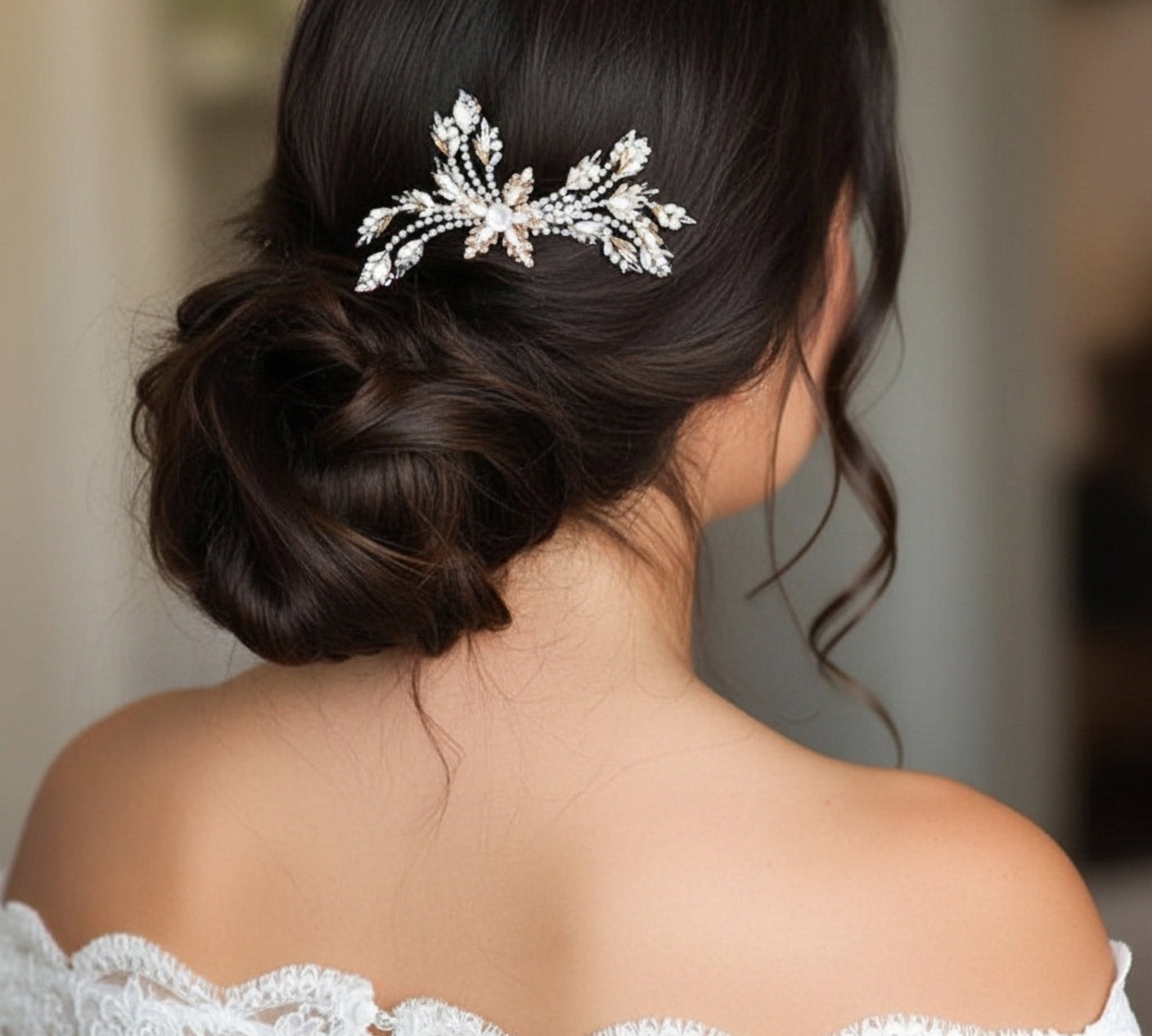 Audrey Bridal Hair Comb – Opal, Ivory Cream, Golden Shadow Crystals & Pearls - Treasures by Agnes
